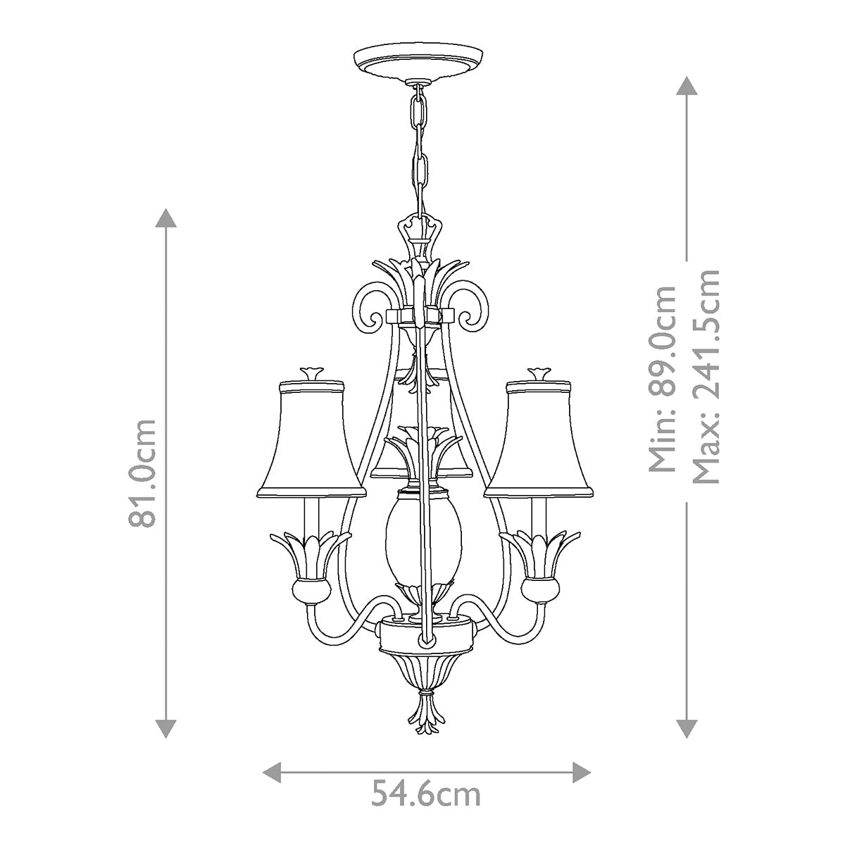 Hinkley Plantation Kronleuchter Bronze – Massskizze