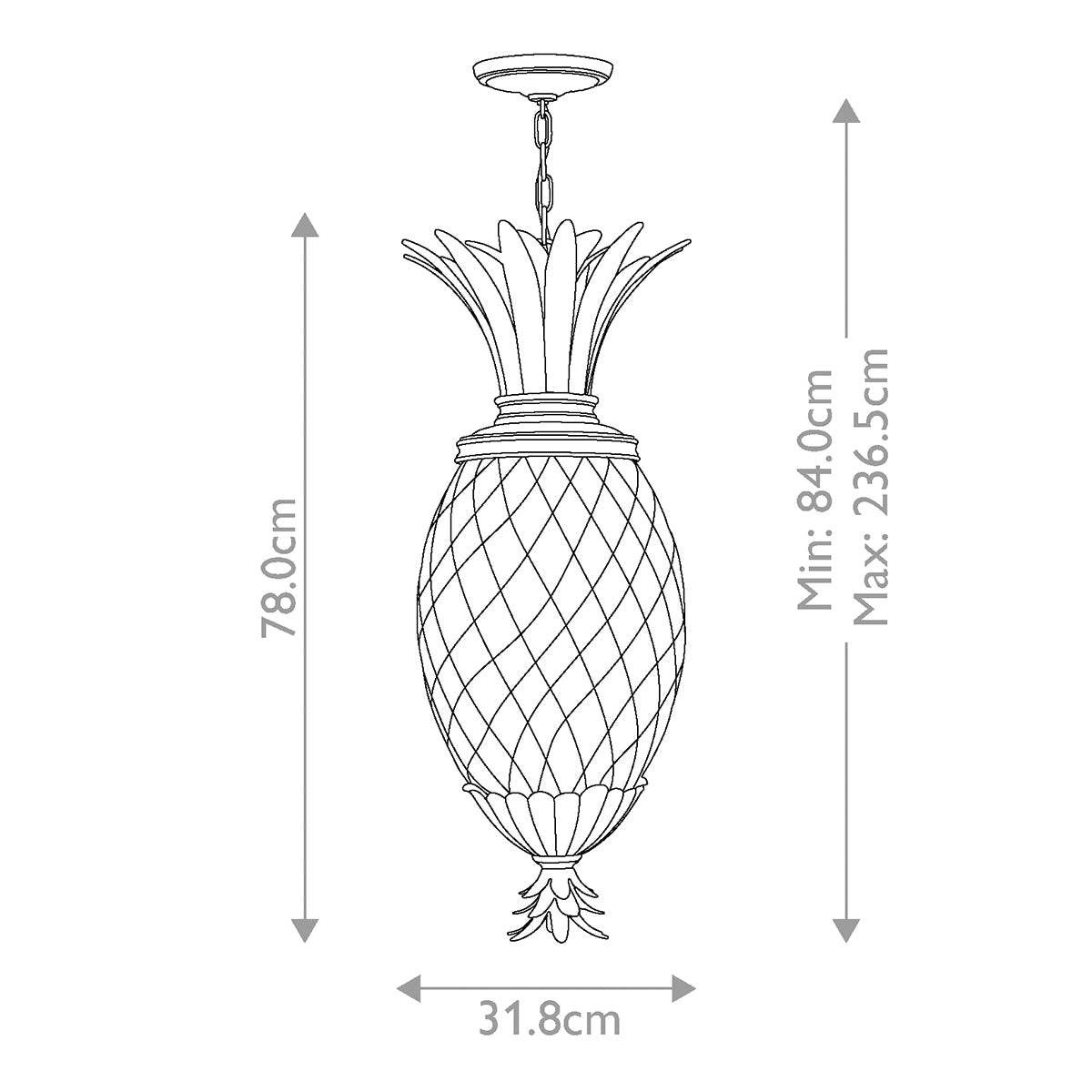 Hinkley Plantation Pendelleuchte Nickel – Massskizze