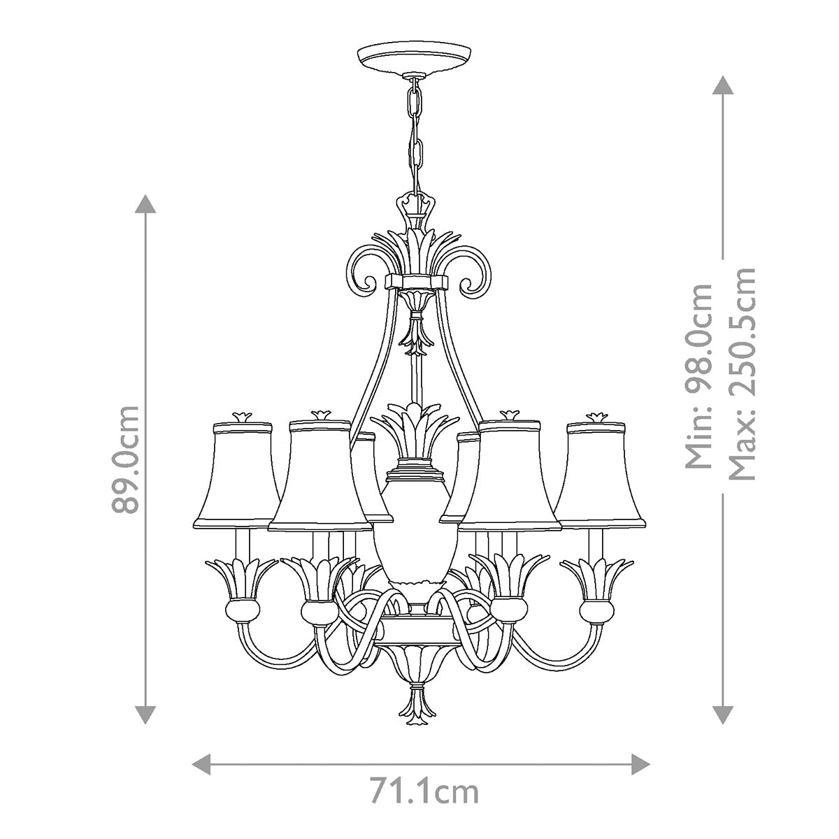 Hinkley Plantation Kronleuchter Nickel – Massskizze