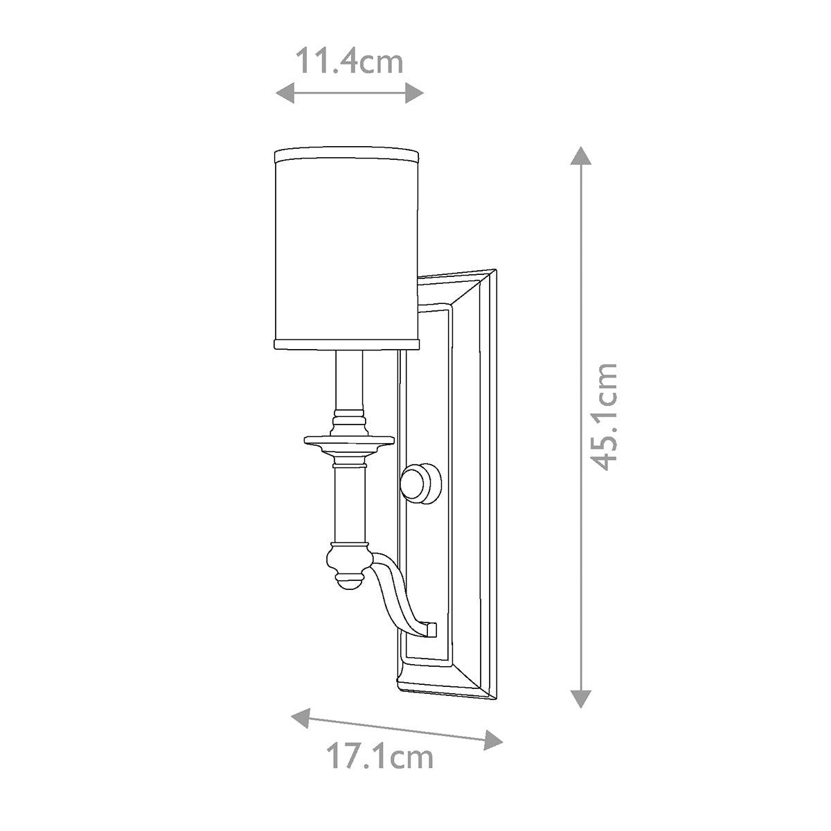Hinkley Sussex Wandleuchte Nickel – Massskizze