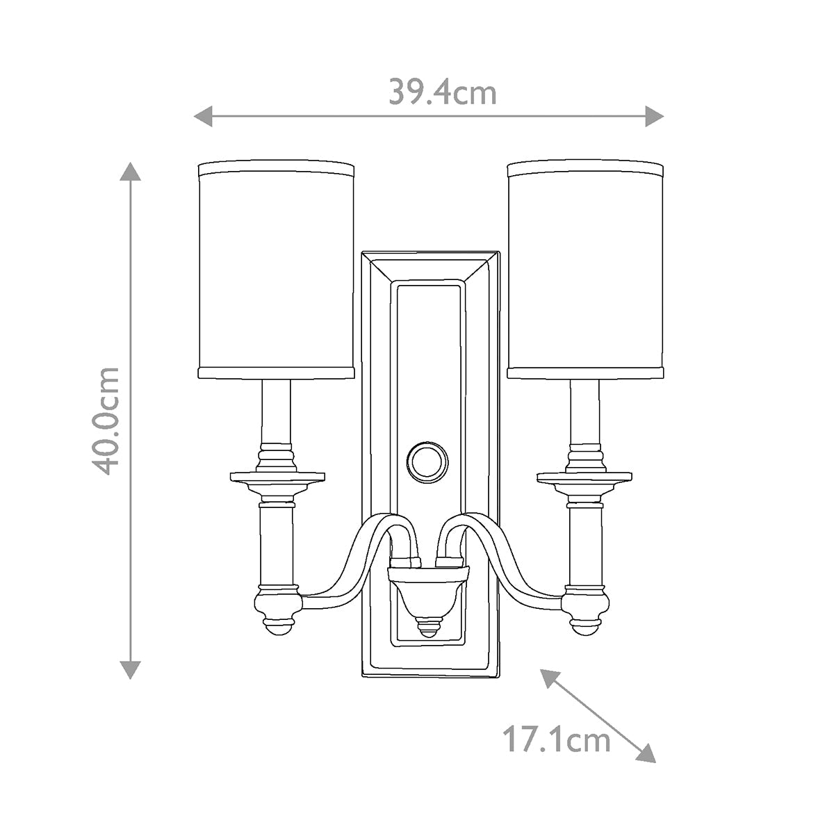 Hinkley Sussex Wandleuchte Nickel – Massskizze