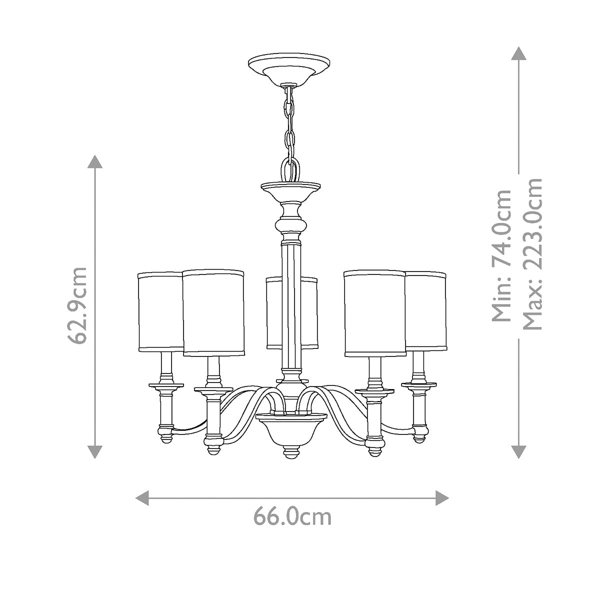 Hinkley Sussex Kronleuchter Nickel – Massskizze