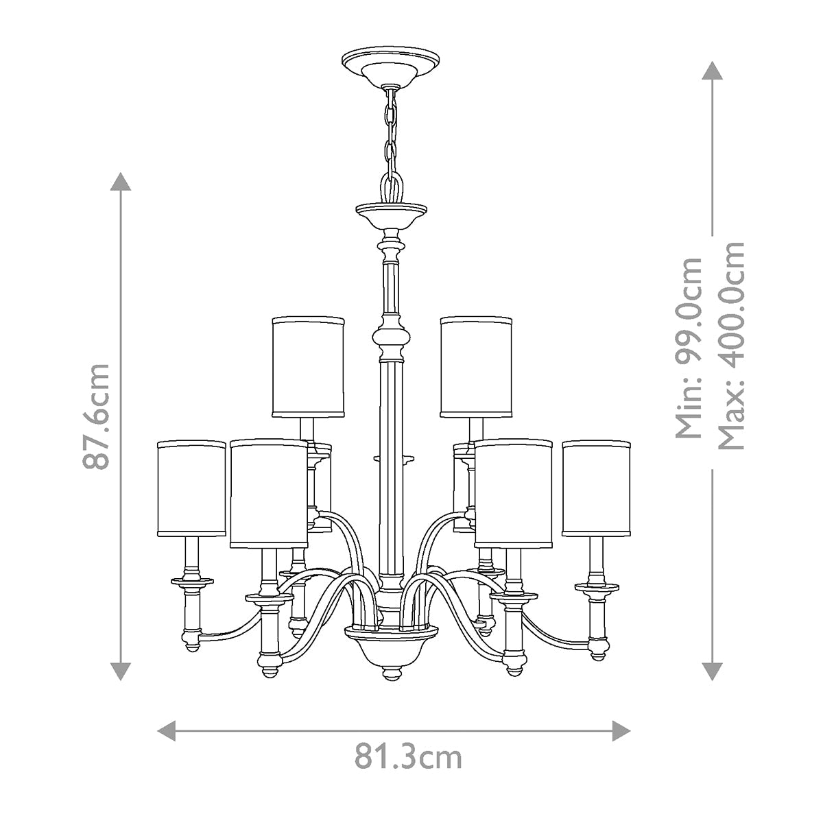 Hinkley Sussex Kronleuchter Nickel – Massskizze
