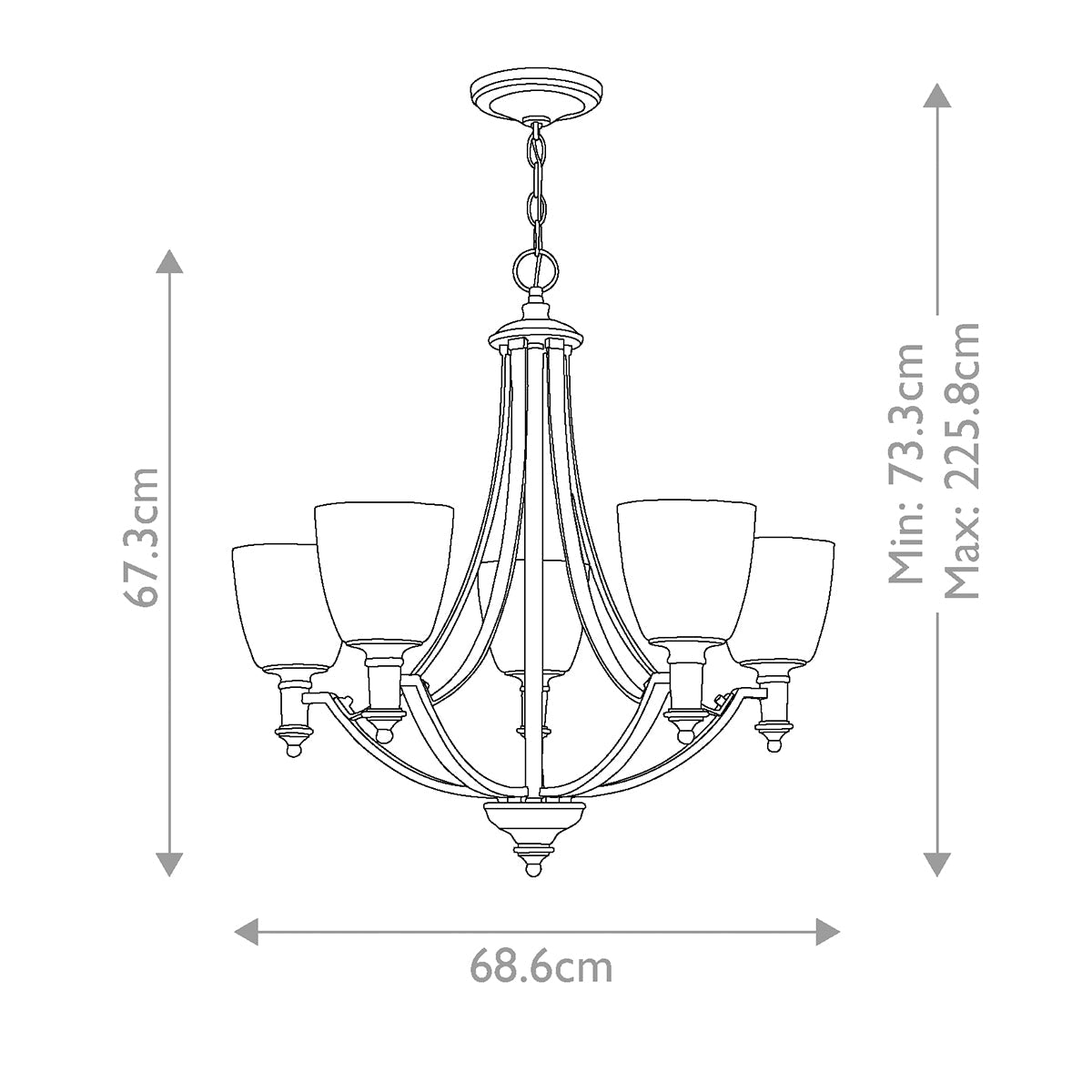Hinkley Truman Kronleuchter Nickel – Massskizze