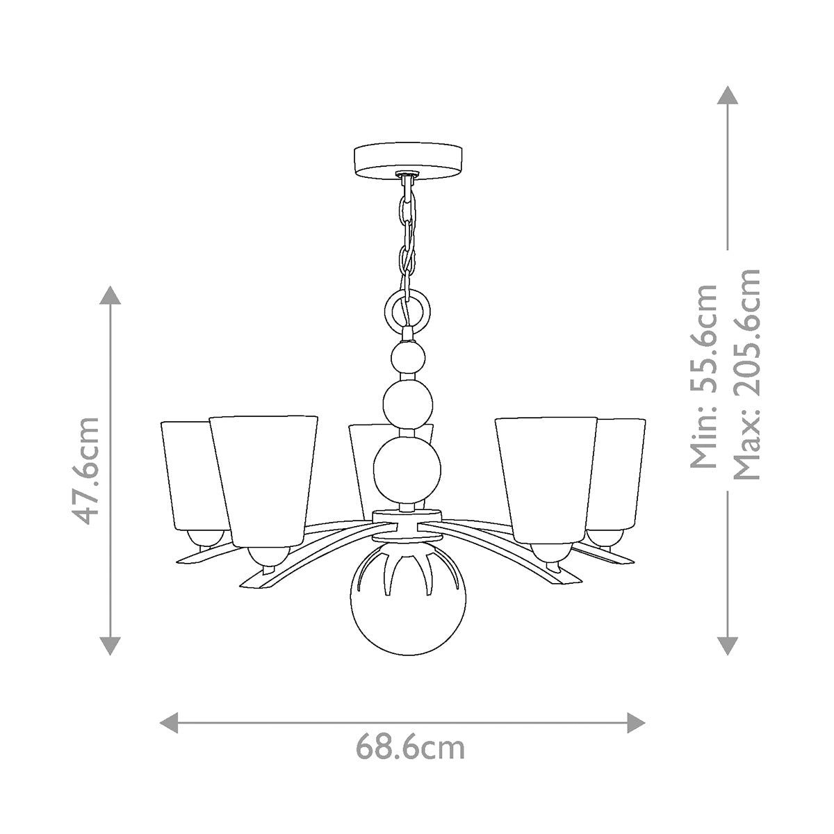 Hinkley Zelda Kronleuchter Nickel – Massskizze