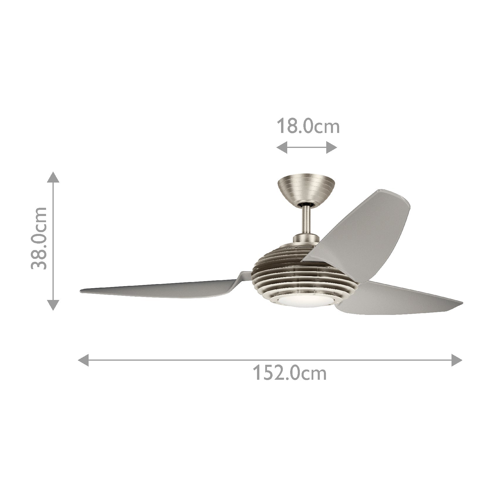 Kichler Voya Indoor Ventilatoren Brushed Stainless Steel – Massskizze