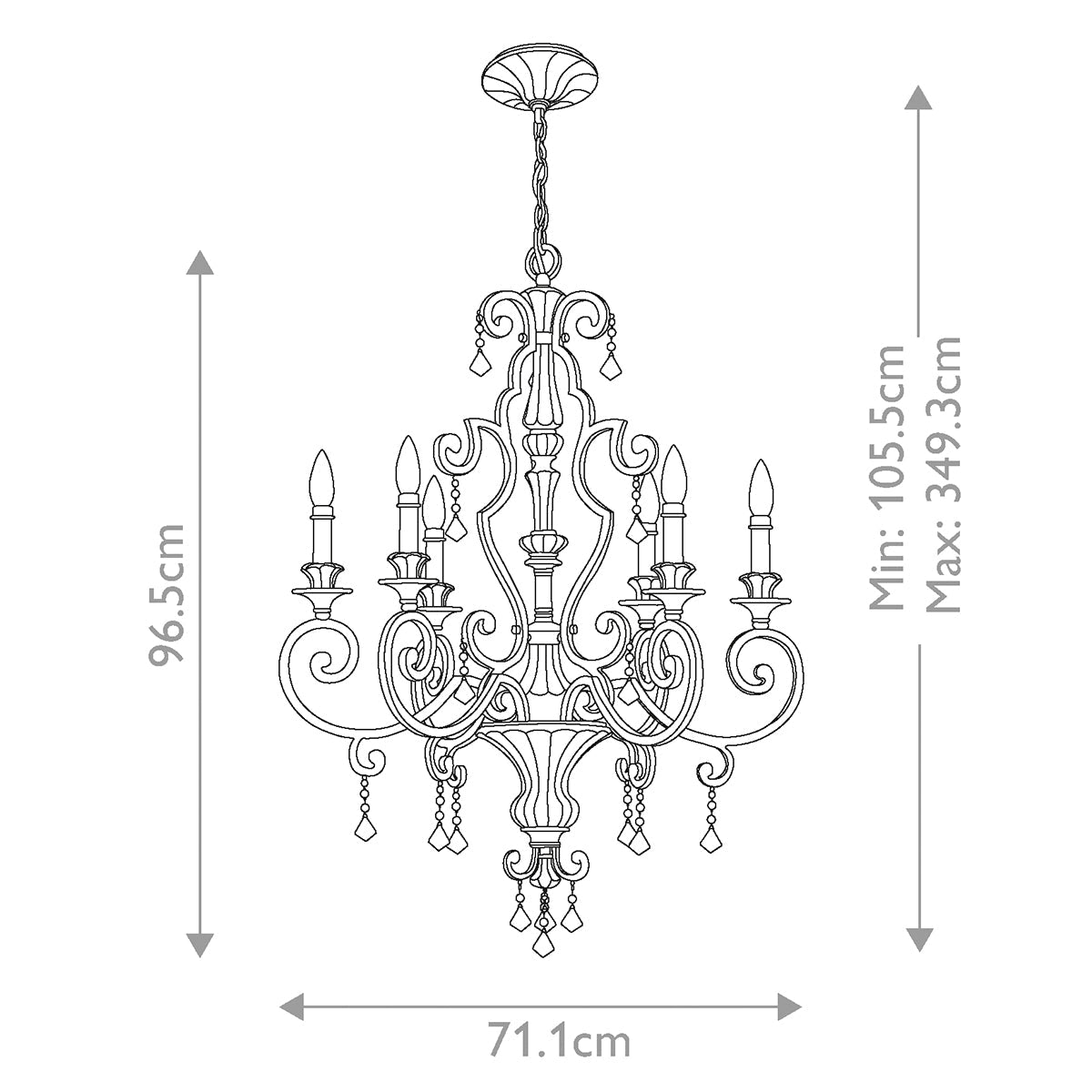 Quoizel Marquette Kronleuchter Heirloom – Massskizze