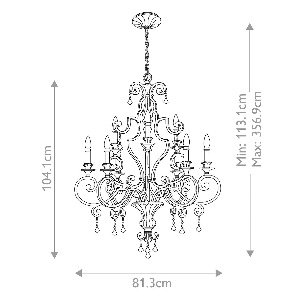 Quoizel Marquette Kronleuchter Heirloom – Massskizze