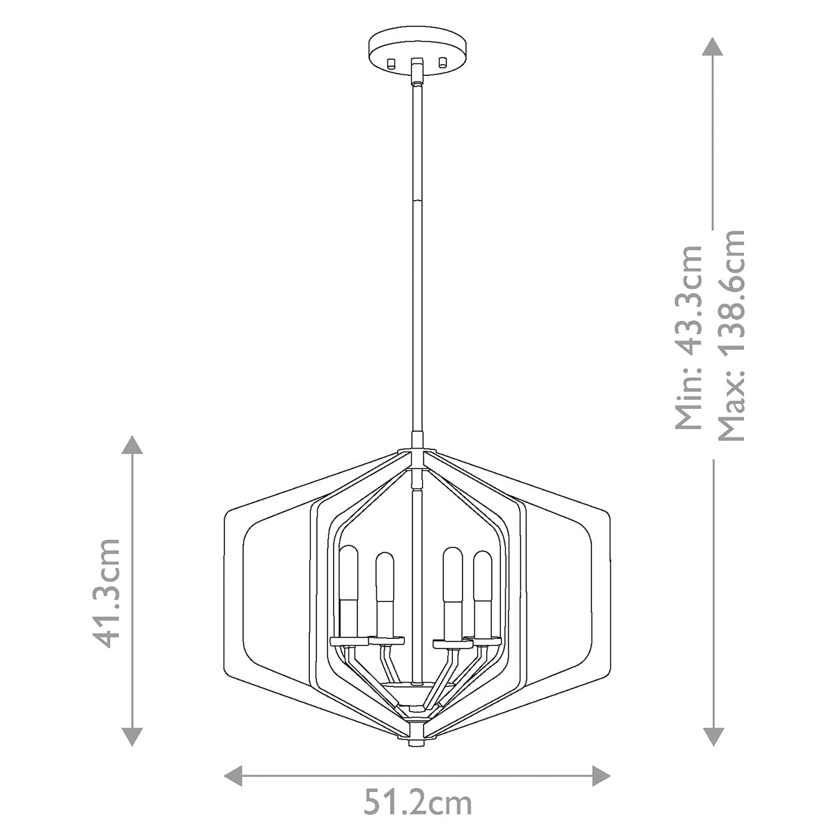 Quoizel Vanguard Pendelleuchte Schwarz – Massskizze
