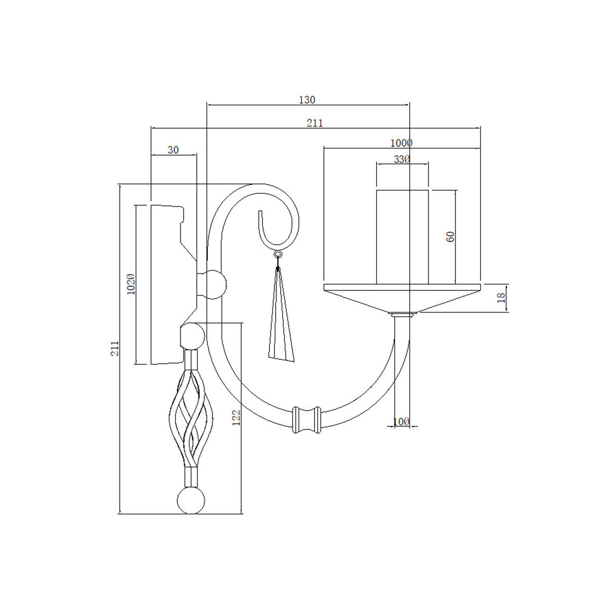 Elstead Aegean Wandleuchte Messing – Massskizze
