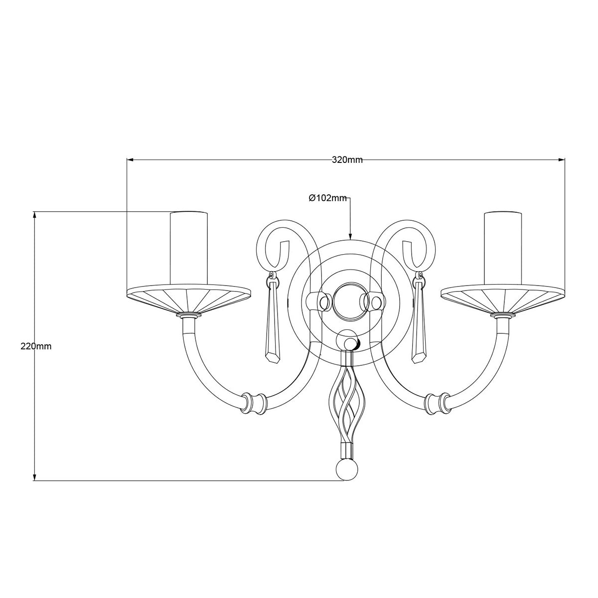 Elstead Aegean Wandleuchte Nickel – Massskizze