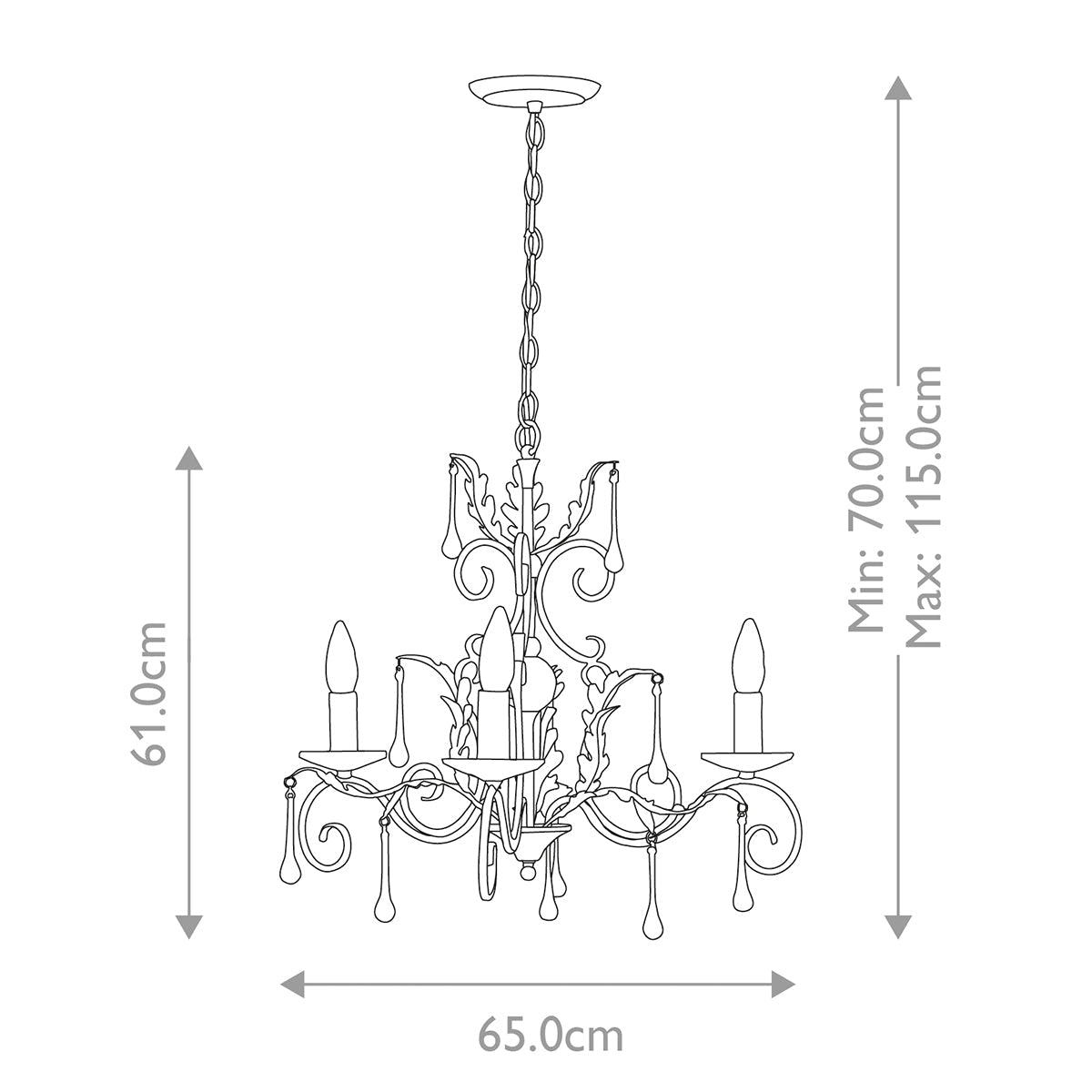 Elstead Amarilli Kronleuchter Schwarz, Silber – Massskizze