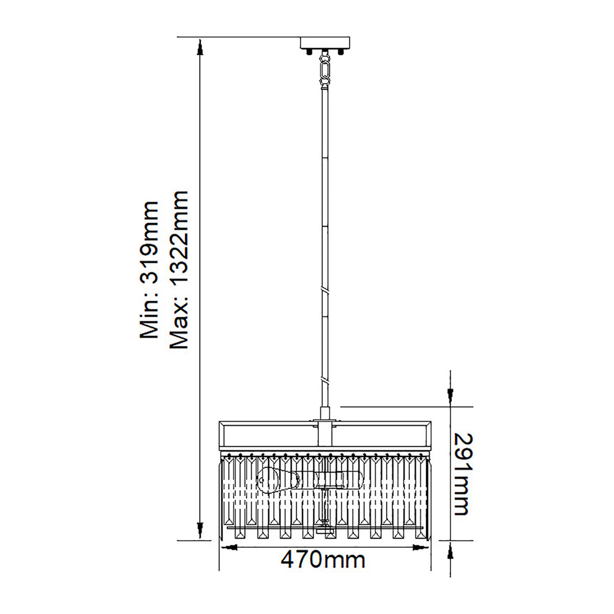 Elstead Aries Kronleuchter Nickel – Massskizze