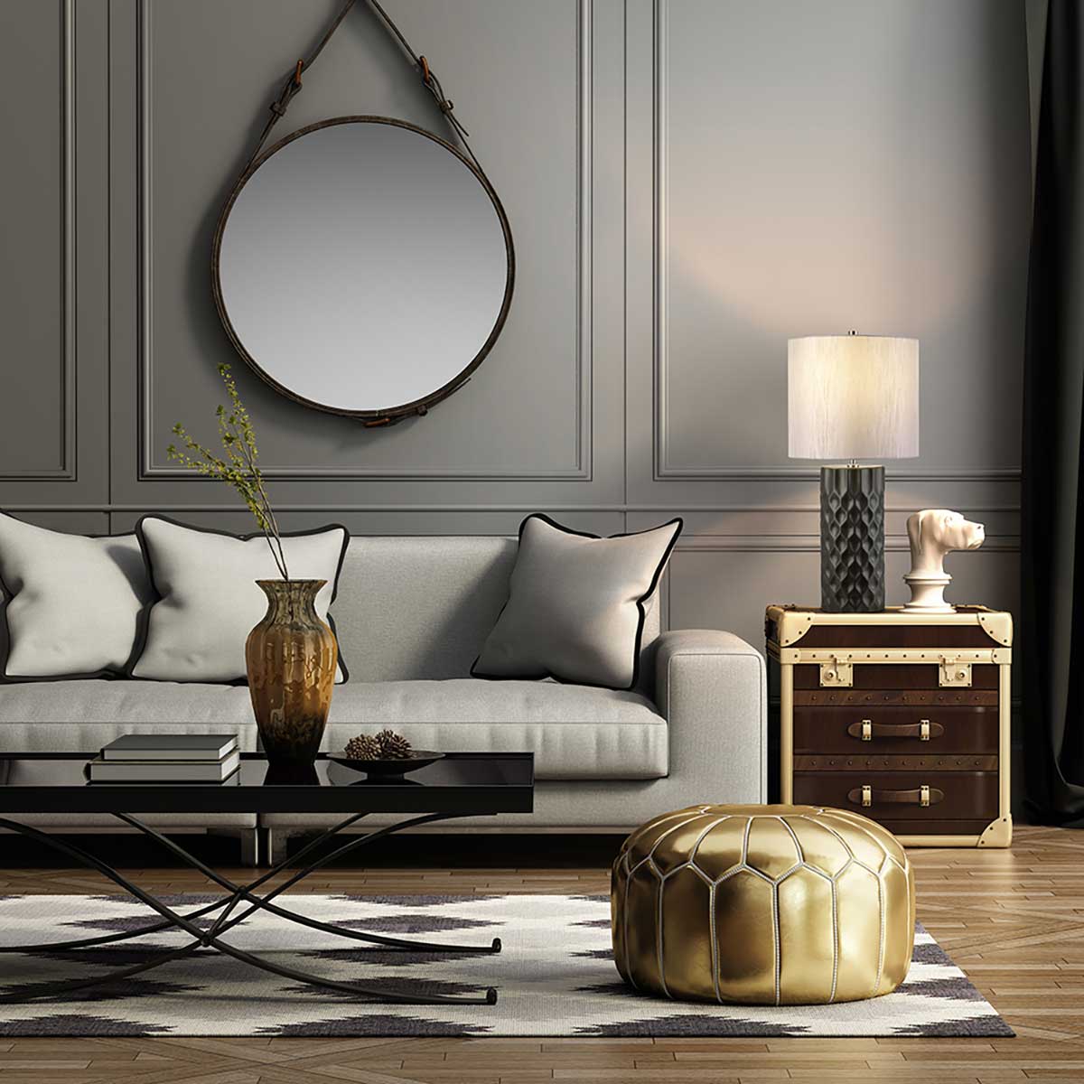 Elstead Barbican Tischlampe Graphit, Silber – Detailansicht
