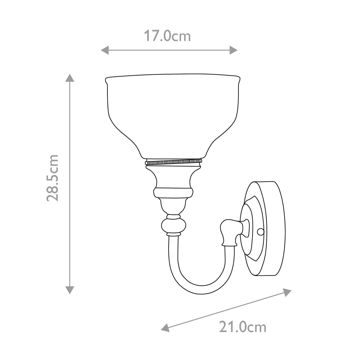 Elstead Cheadle Wandleuchte Chrom – Massskizze