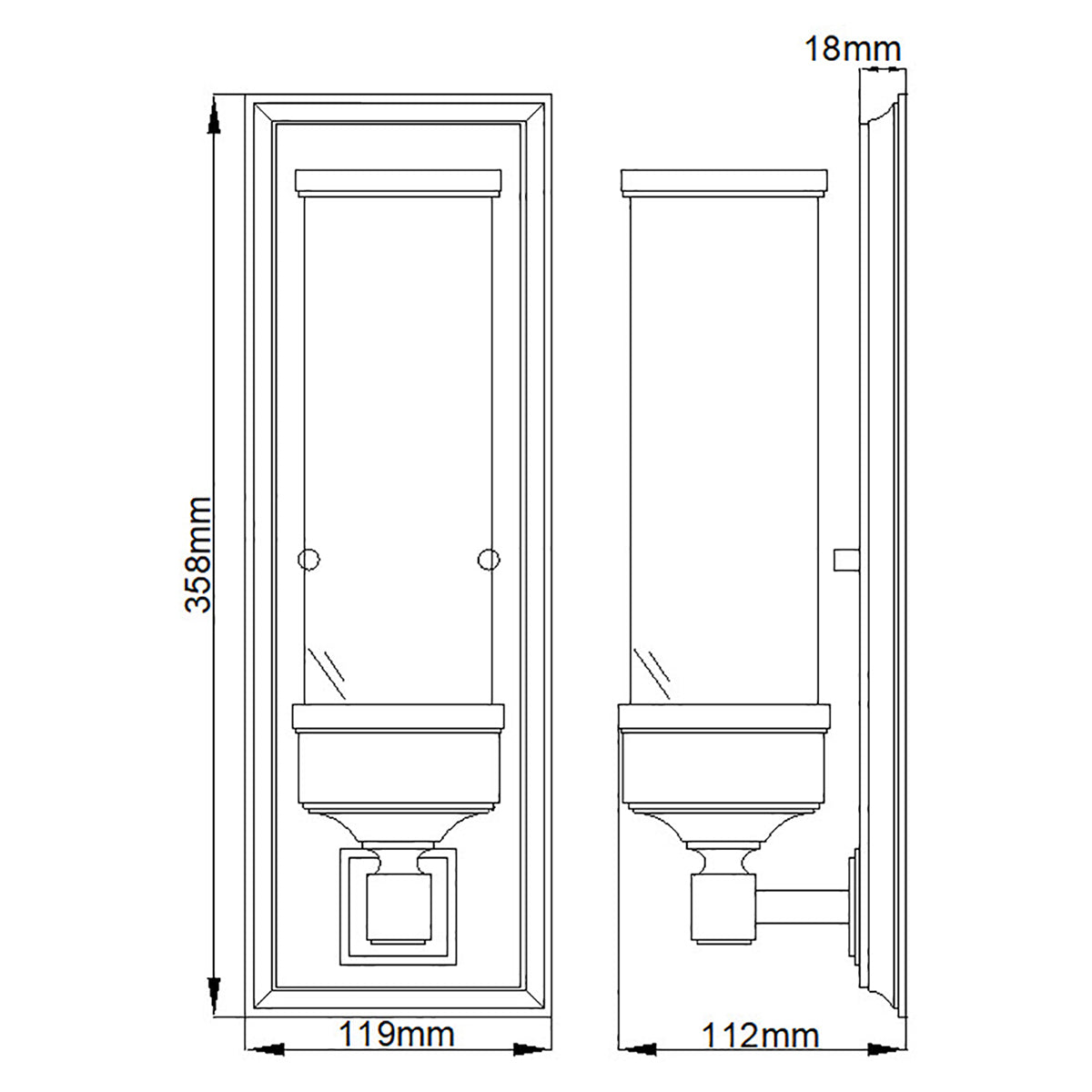 Elstead Cambridge Wandleuchte Chrom – Massskizze