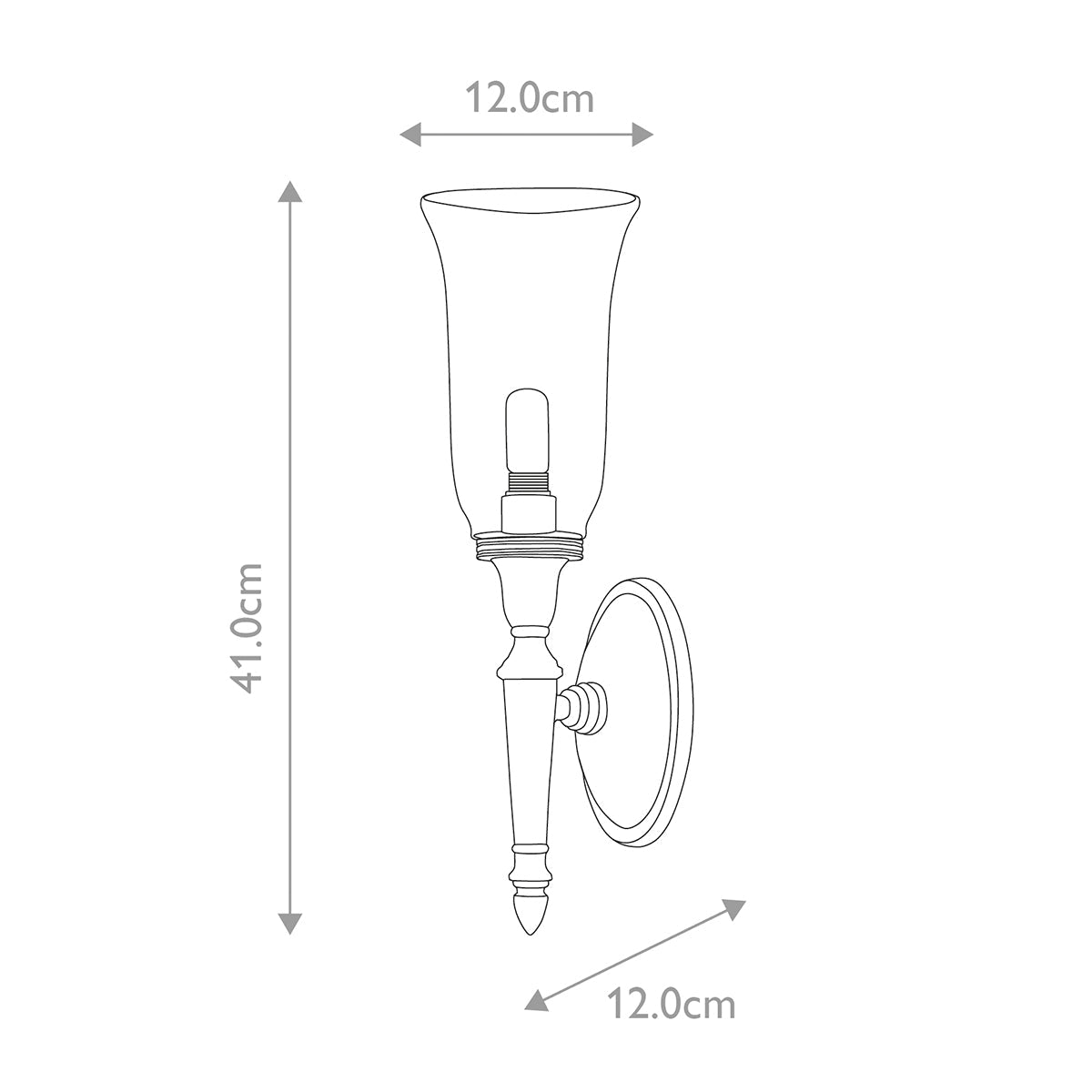 Elstead Dryden Wandleuchte Nickel – Massskizze