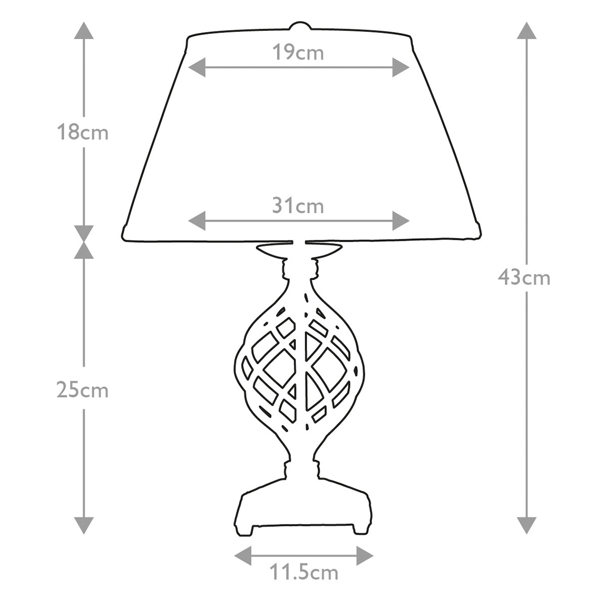 Elstead Belfry Tischlampe Schwarz – Massskizze
