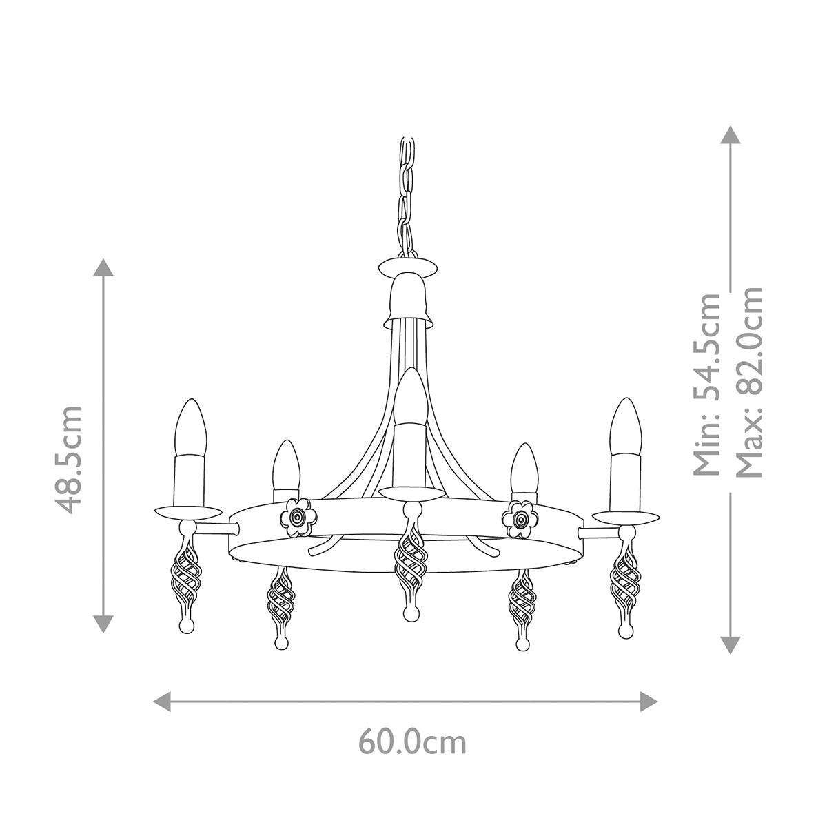 Elstead Belfry Kronleuchter Schwarz – Massskizze