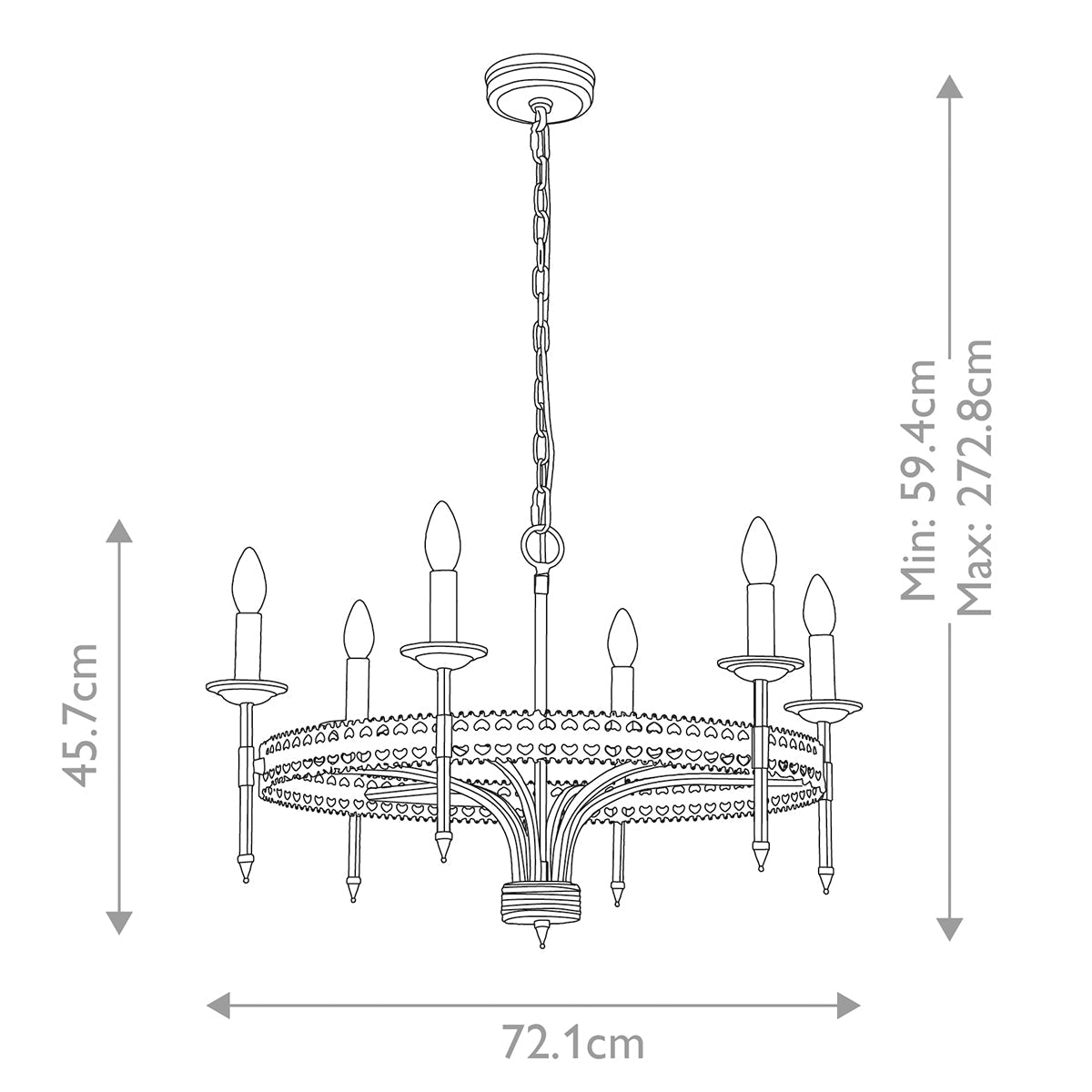 Elstead Crown Kronleuchter Iron Gate – Massskizze