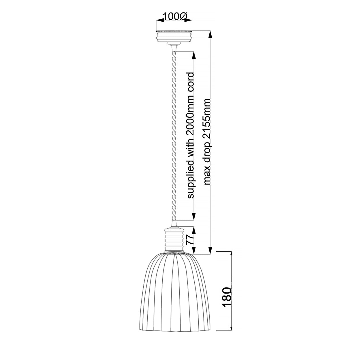 Elstead Douille Pendelleuchte Messing – Massskizze
