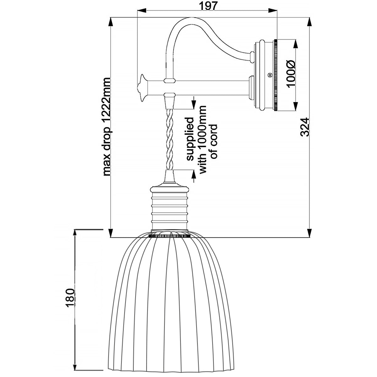 Elstead Douille Wandleuchte Messing – Massskizze