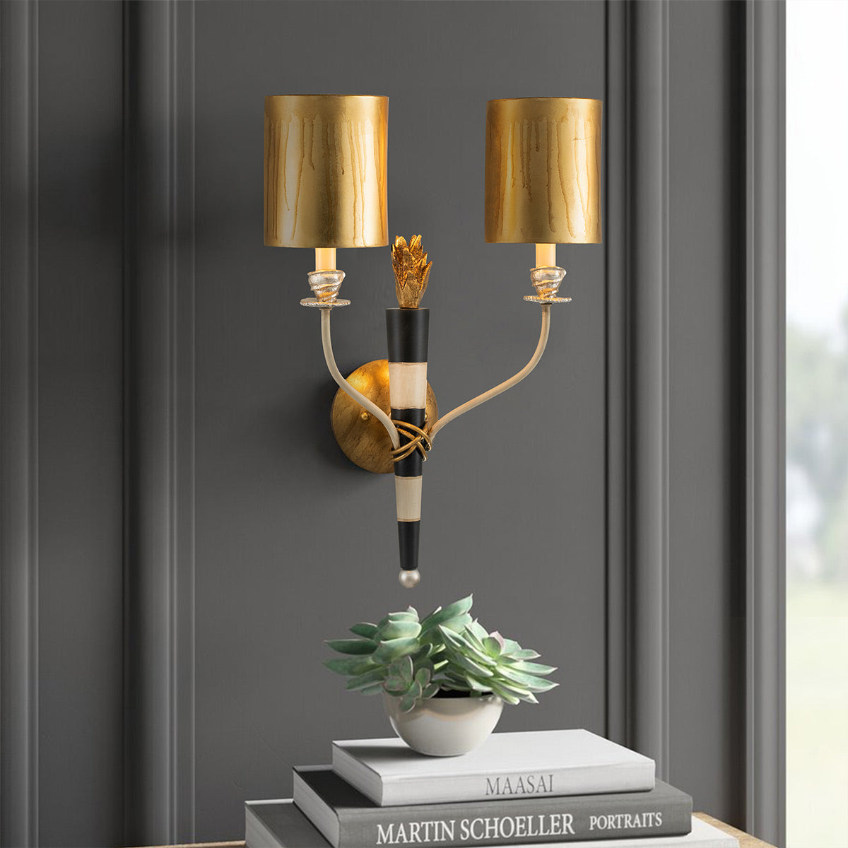 Wandleuchte 'Flambeau', 23.0 × 41.5 cm, Gold, E14 – Dimmbar