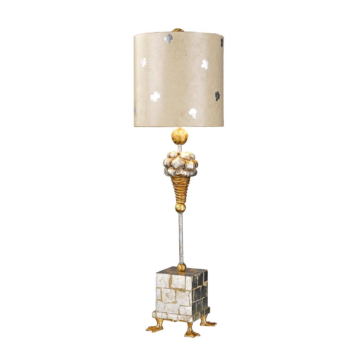 Flambeau Pompadour Tischlampe Creme, Silber