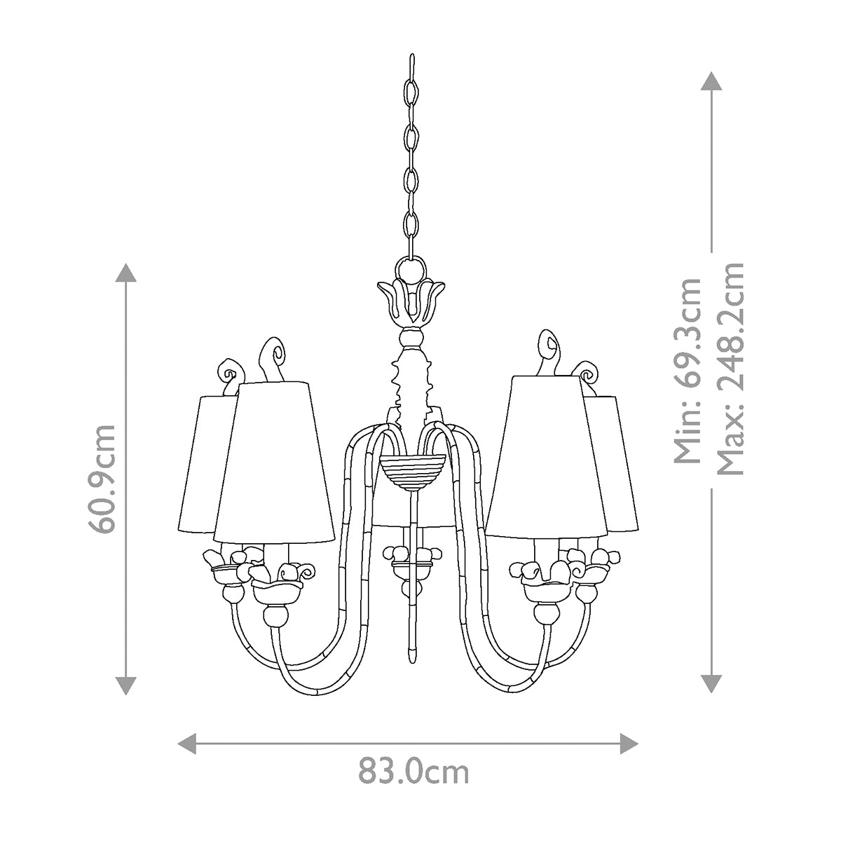 Flambeau Remi Kronleuchter Silber, Gold – Massskizze