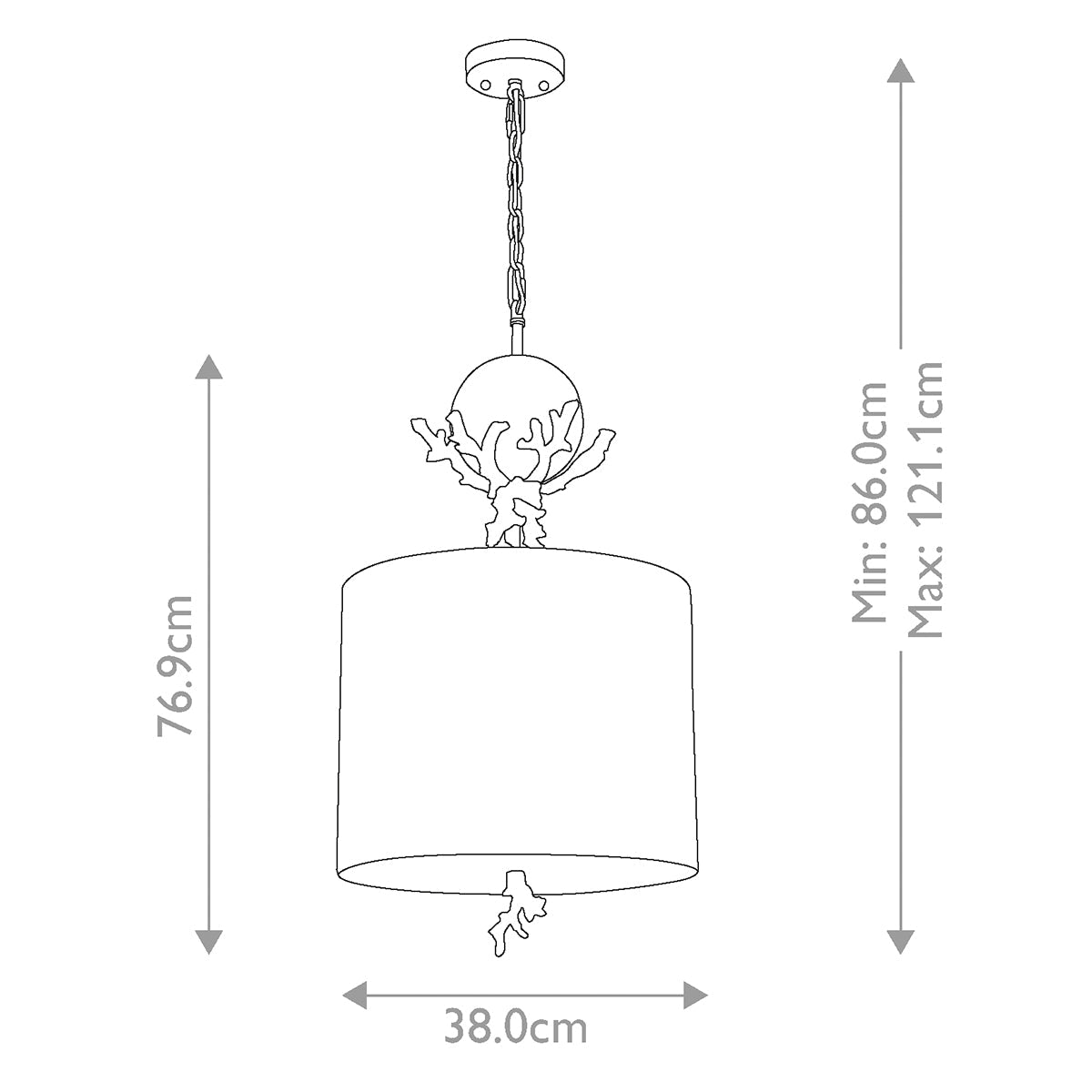 Flambeau Trellis Pendelleuchte Silber – Massskizze