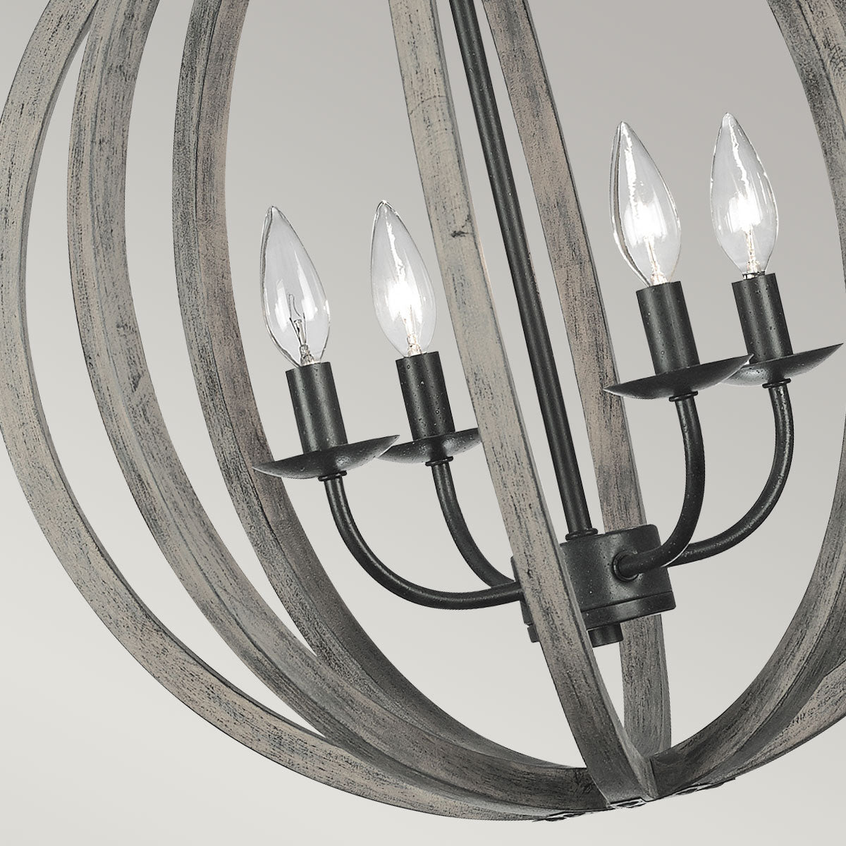 Feiss Allier Pendelleuchte Weathered Oak Wood/Antique Forged Iron – Detailansicht 5