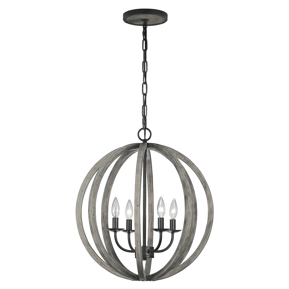 Feiss Allier Pendelleuchte Weathered Oak Wood/Antique Forged Iron – Detailansicht 2