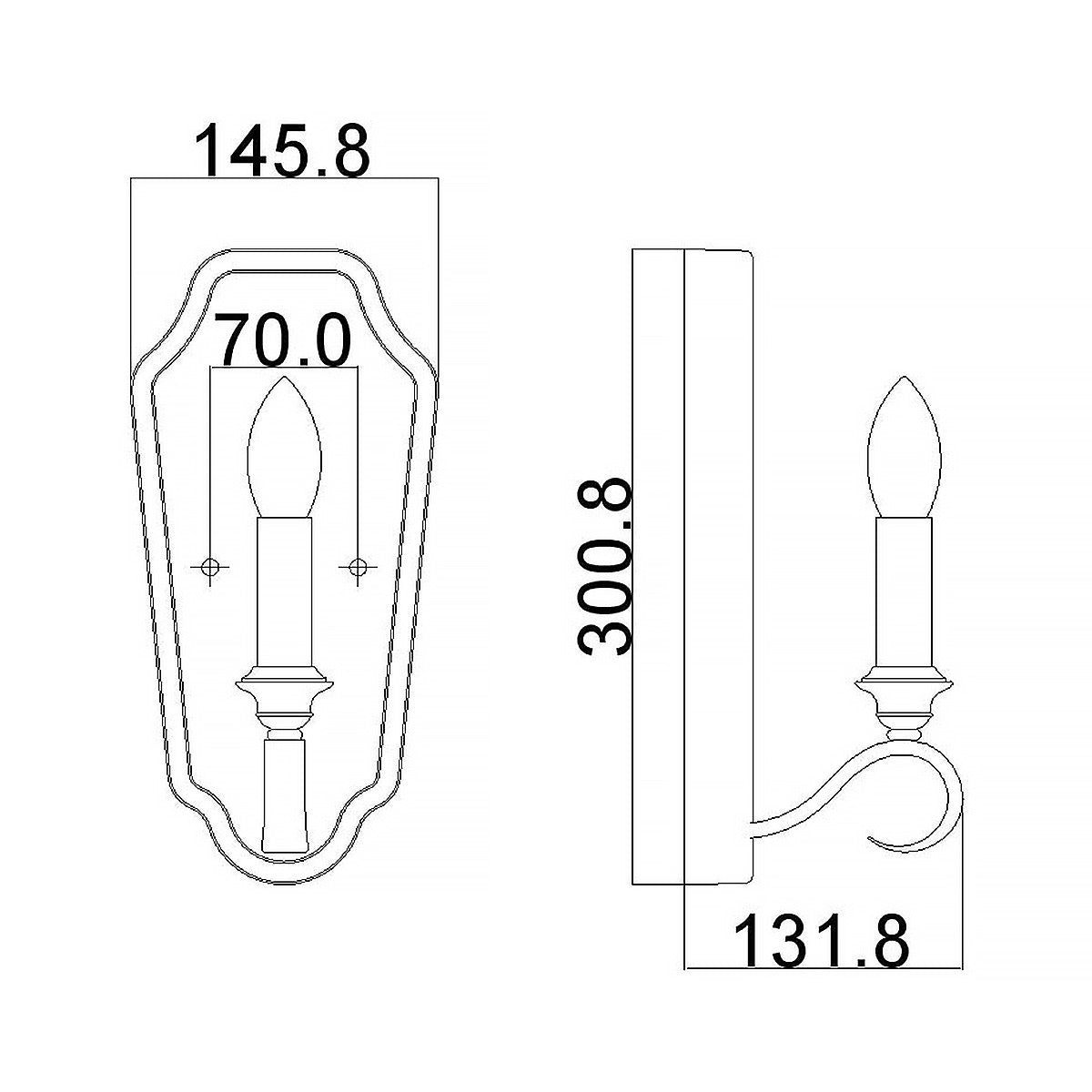 Feiss Dewitt Wandleuchte Silber – Massskizze
