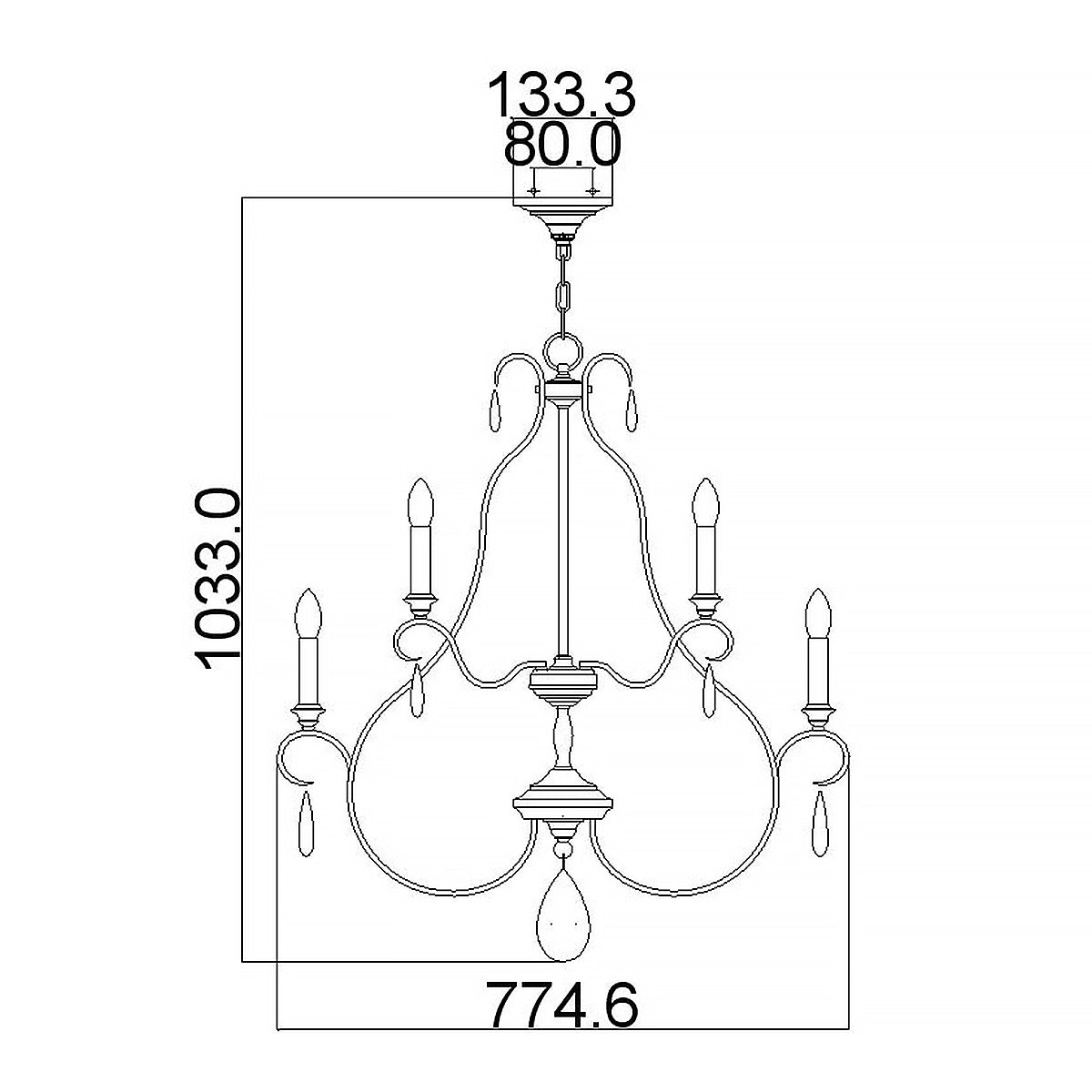 Feiss Dewitt Kronleuchter Silber – Massskizze