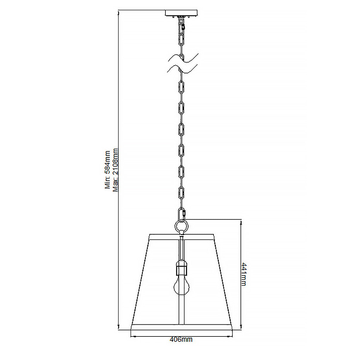 Feiss Harrow Pendelleuchte Nickel – Massskizze