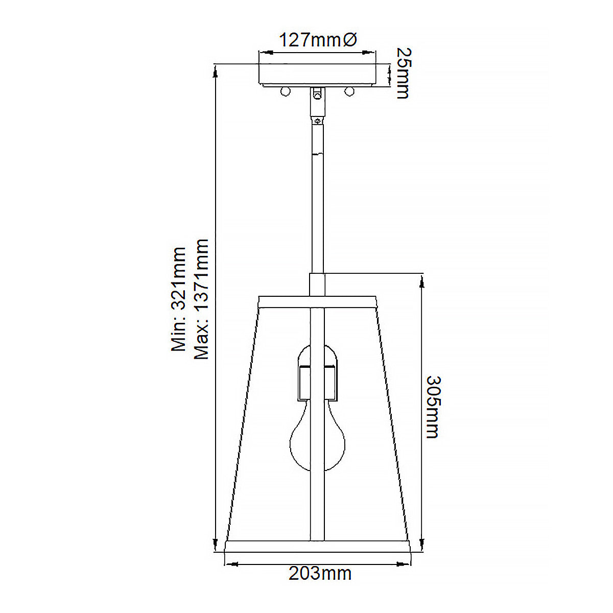 Feiss Harrow Pendelleuchte Nickel – Massskizze