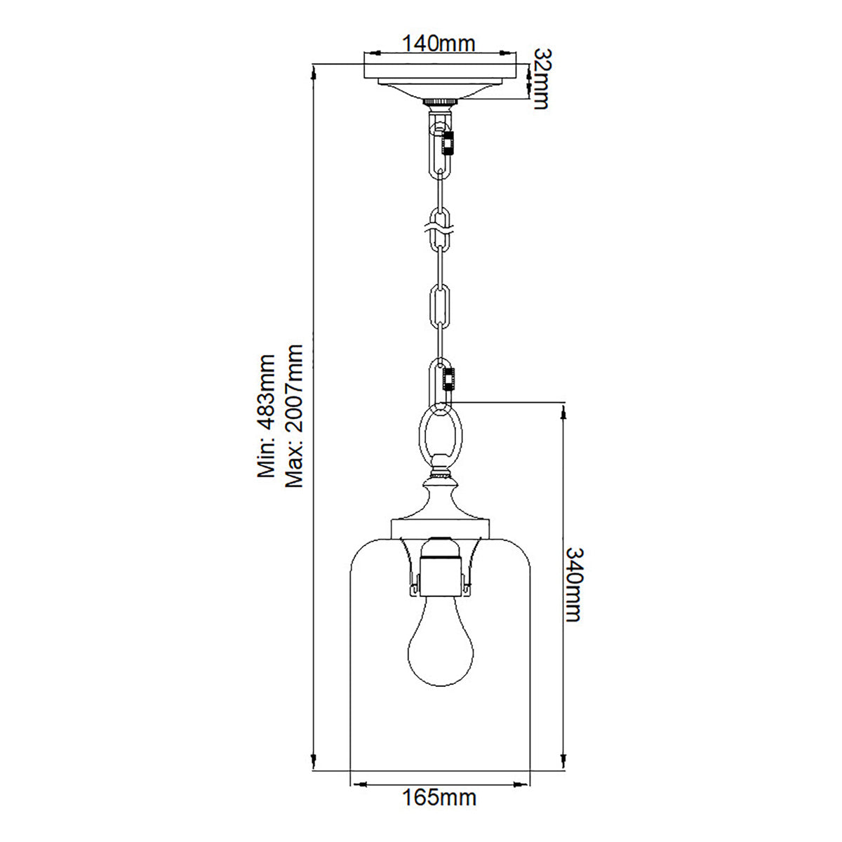 Feiss Hounslow Pendelleuchte Nickel – Massskizze