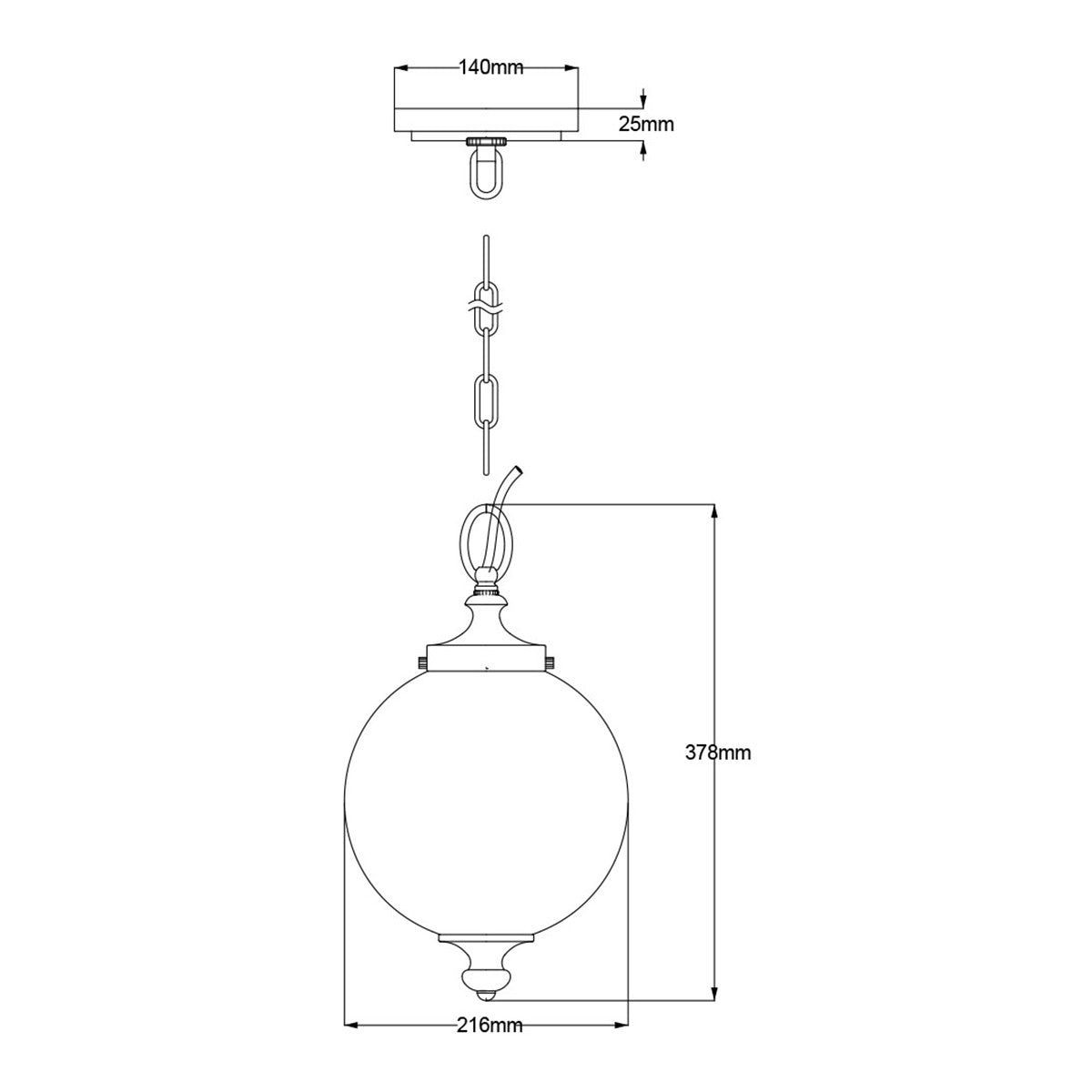Feiss Parkman Pendelleuchte Nickel – Massskizze