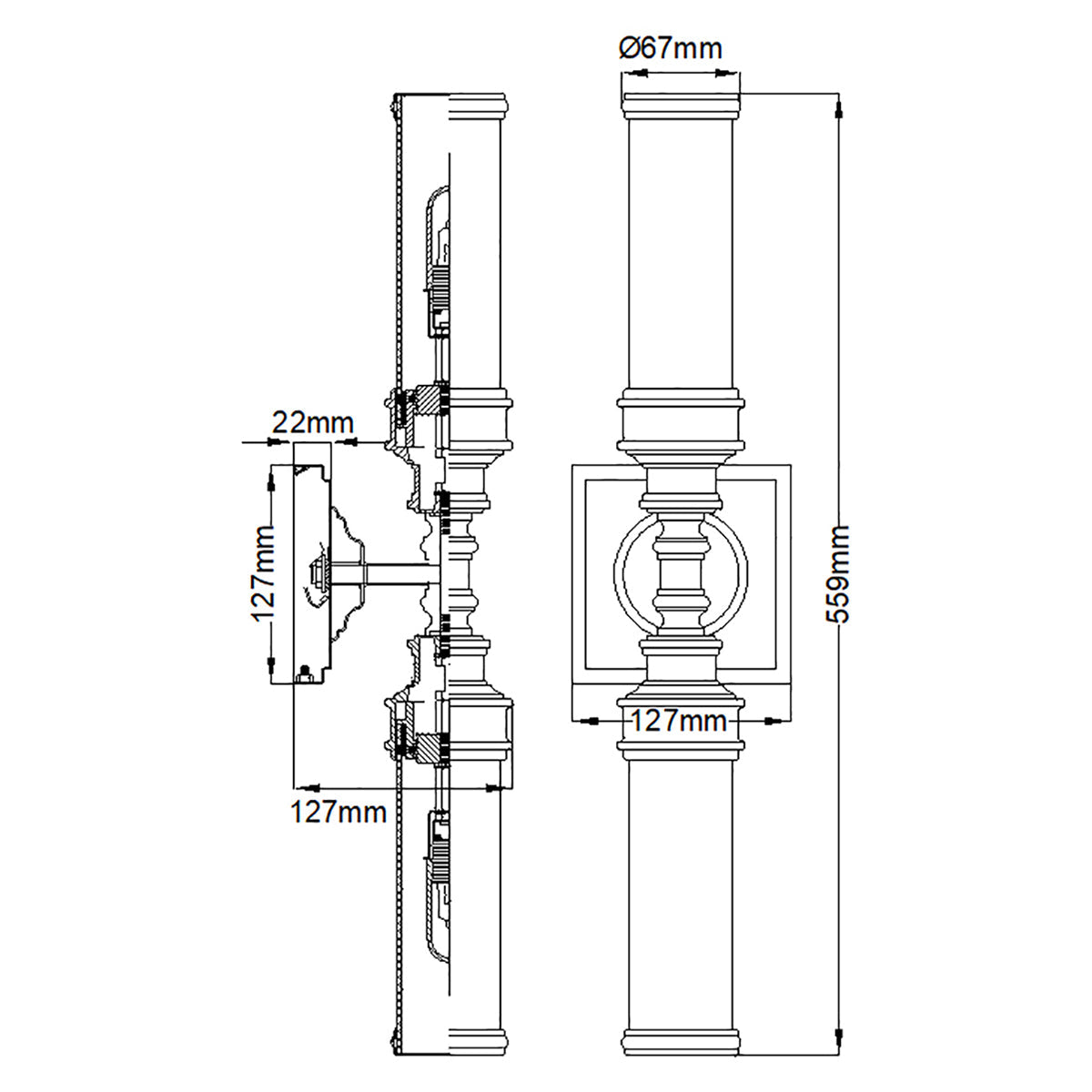 Feiss Payne Wandleuchte Chrom – Massskizze
