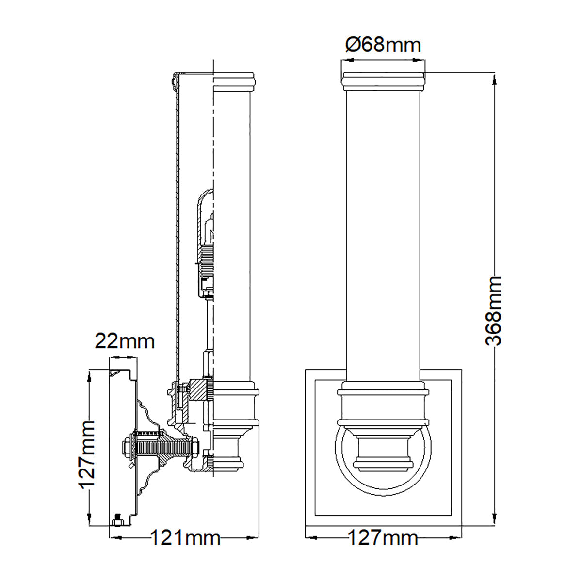 Feiss Payne Wandleuchte Chrom – Massskizze
