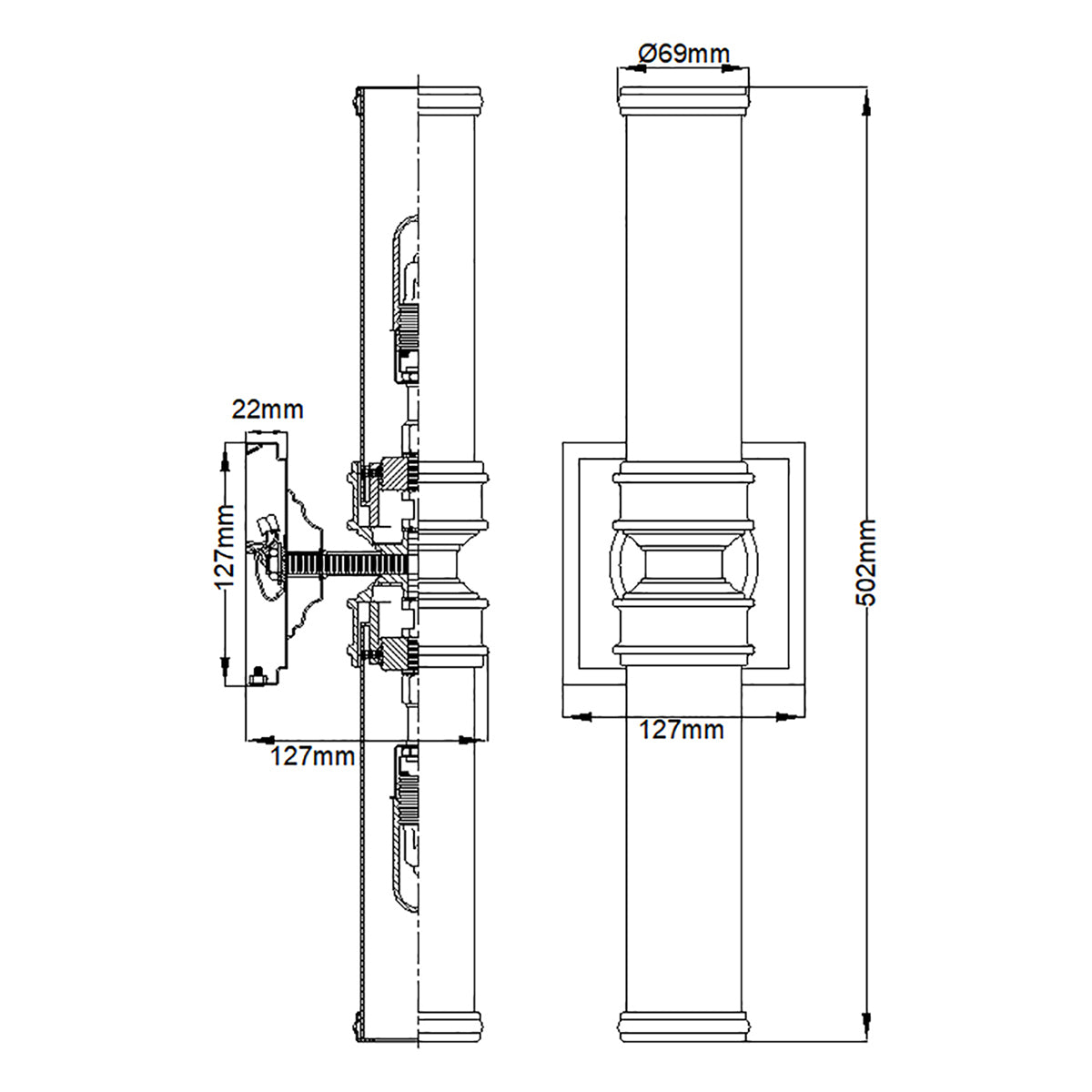 Feiss Payne Wandleuchte Chrom – Massskizze