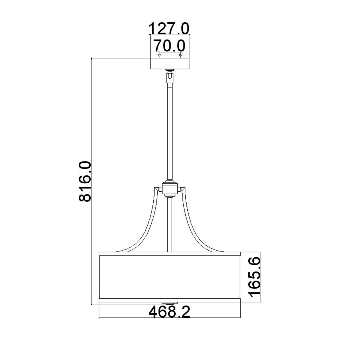 Feiss Prospect Pendelleuchte Nickel, Chrom – Massskizze