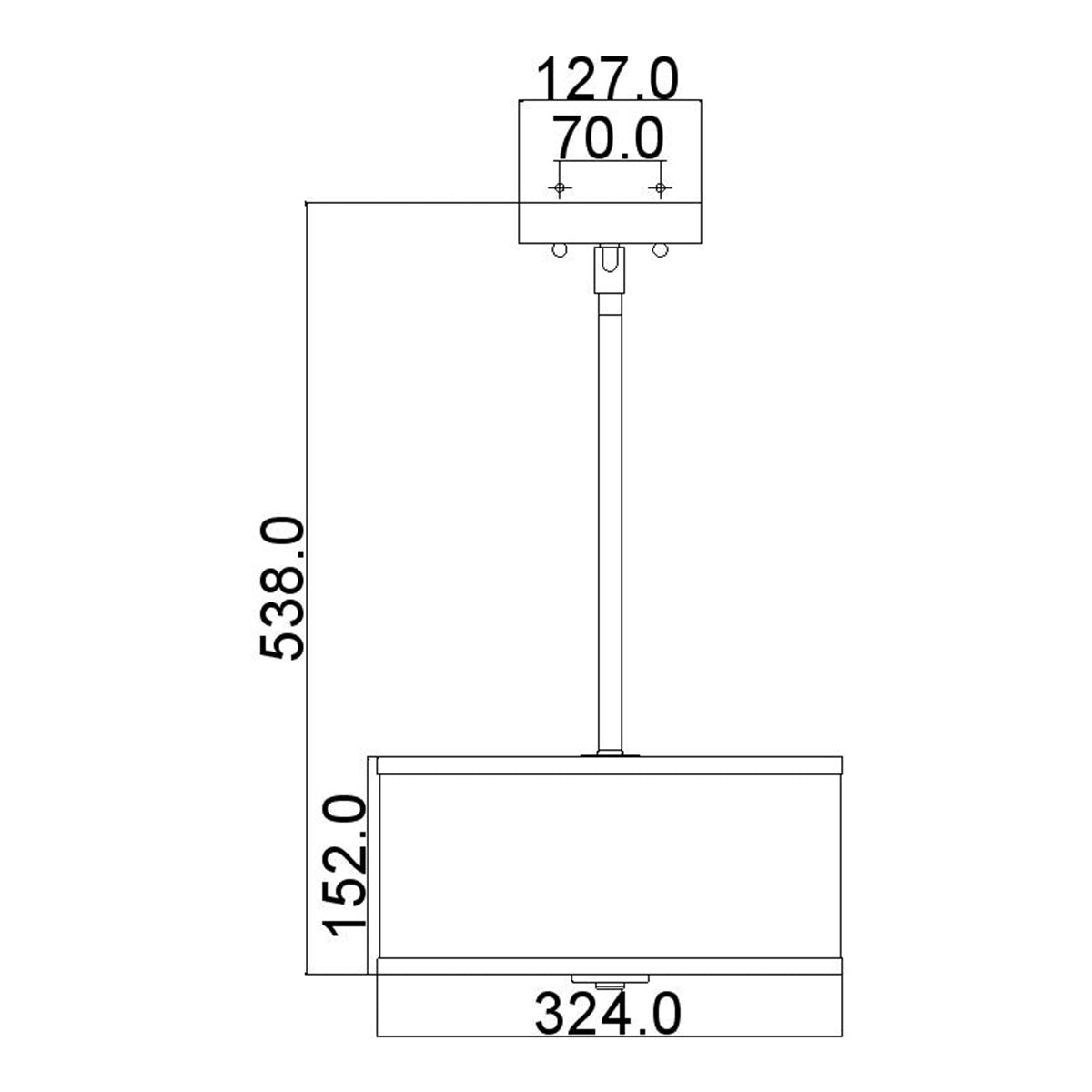 Feiss Prospect Pendelleuchte Nickel, Chrom – Massskizze