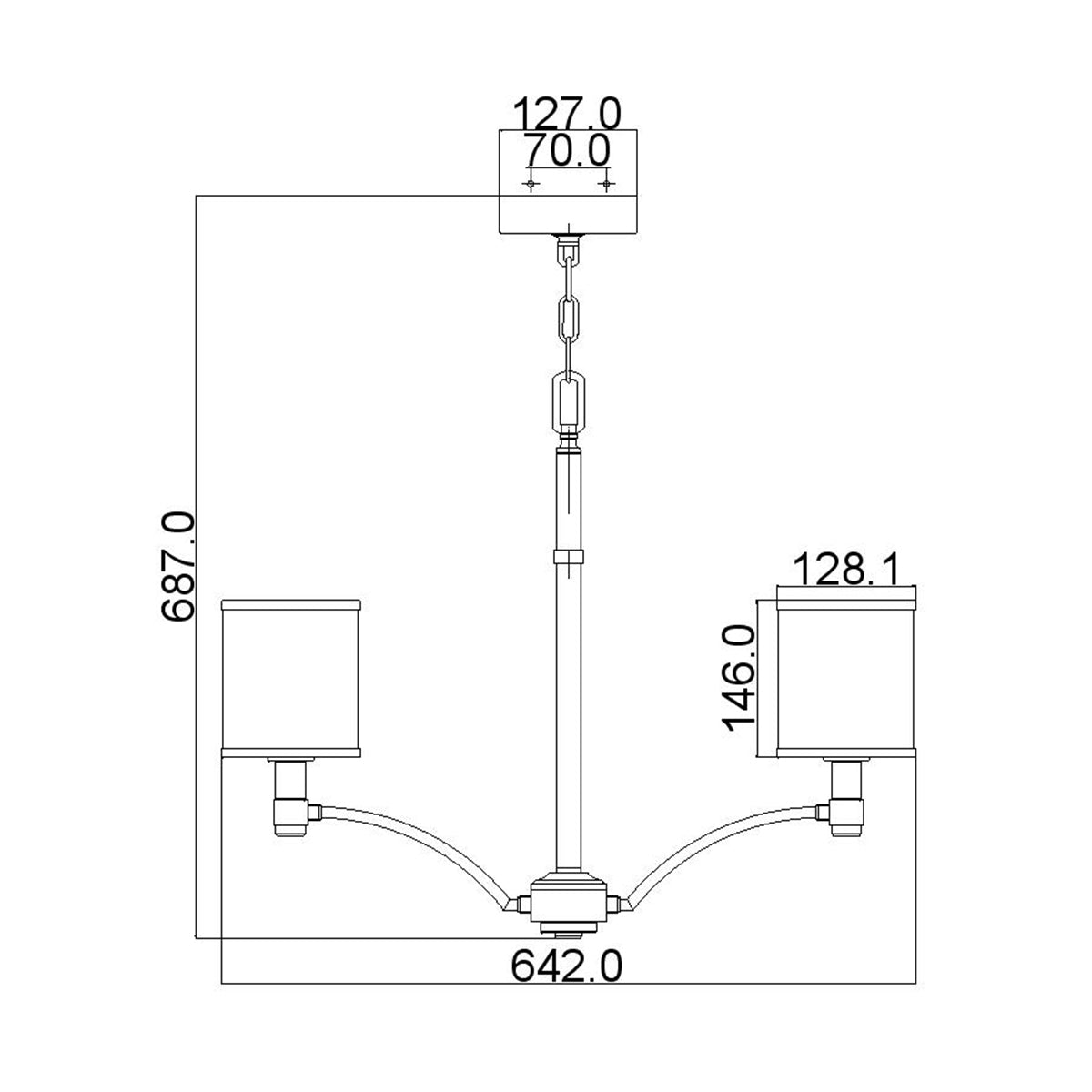 Feiss Prospect Kronleuchter Nickel, Chrom – Massskizze