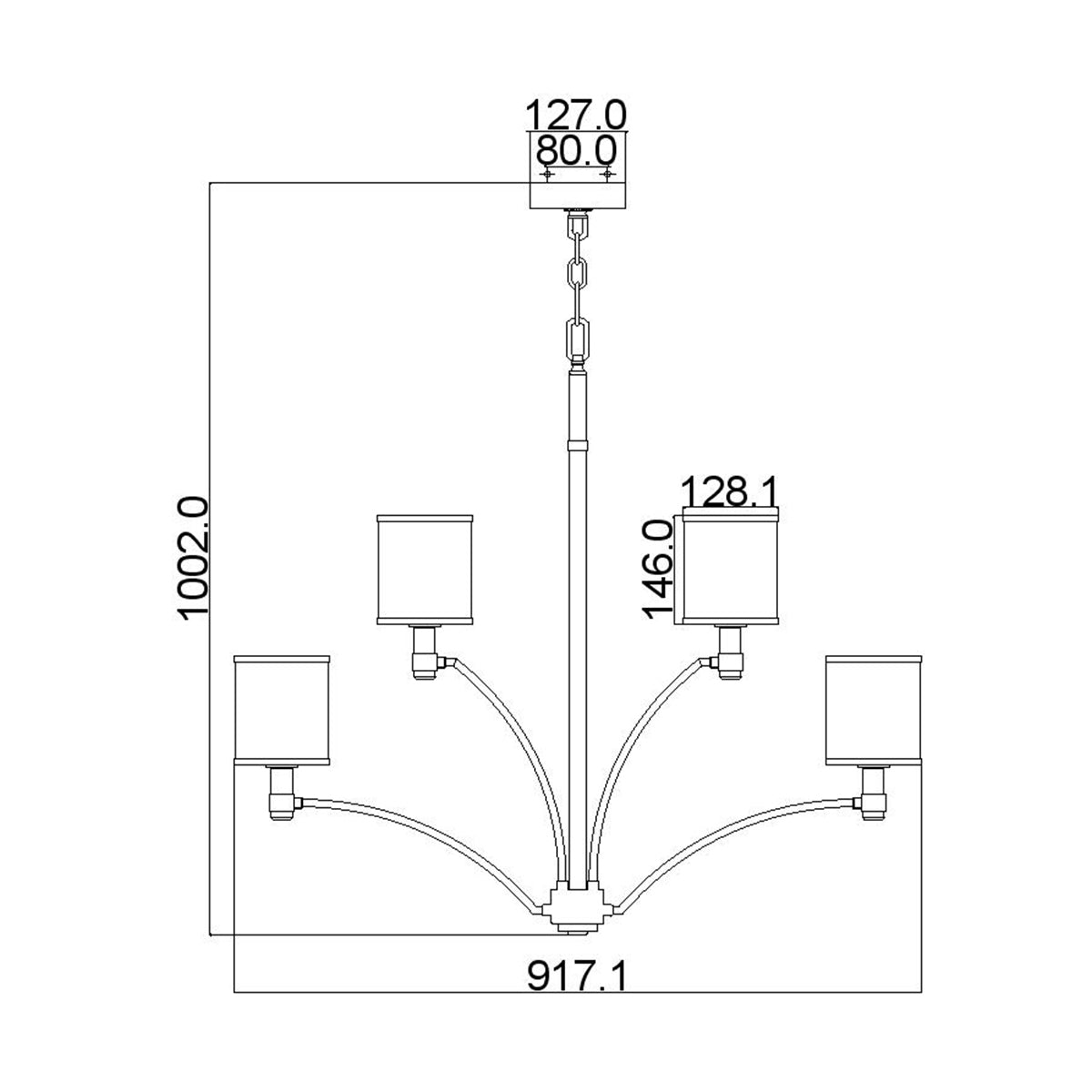 Feiss Prospect Kronleuchter Nickel, Chrom – Massskizze
