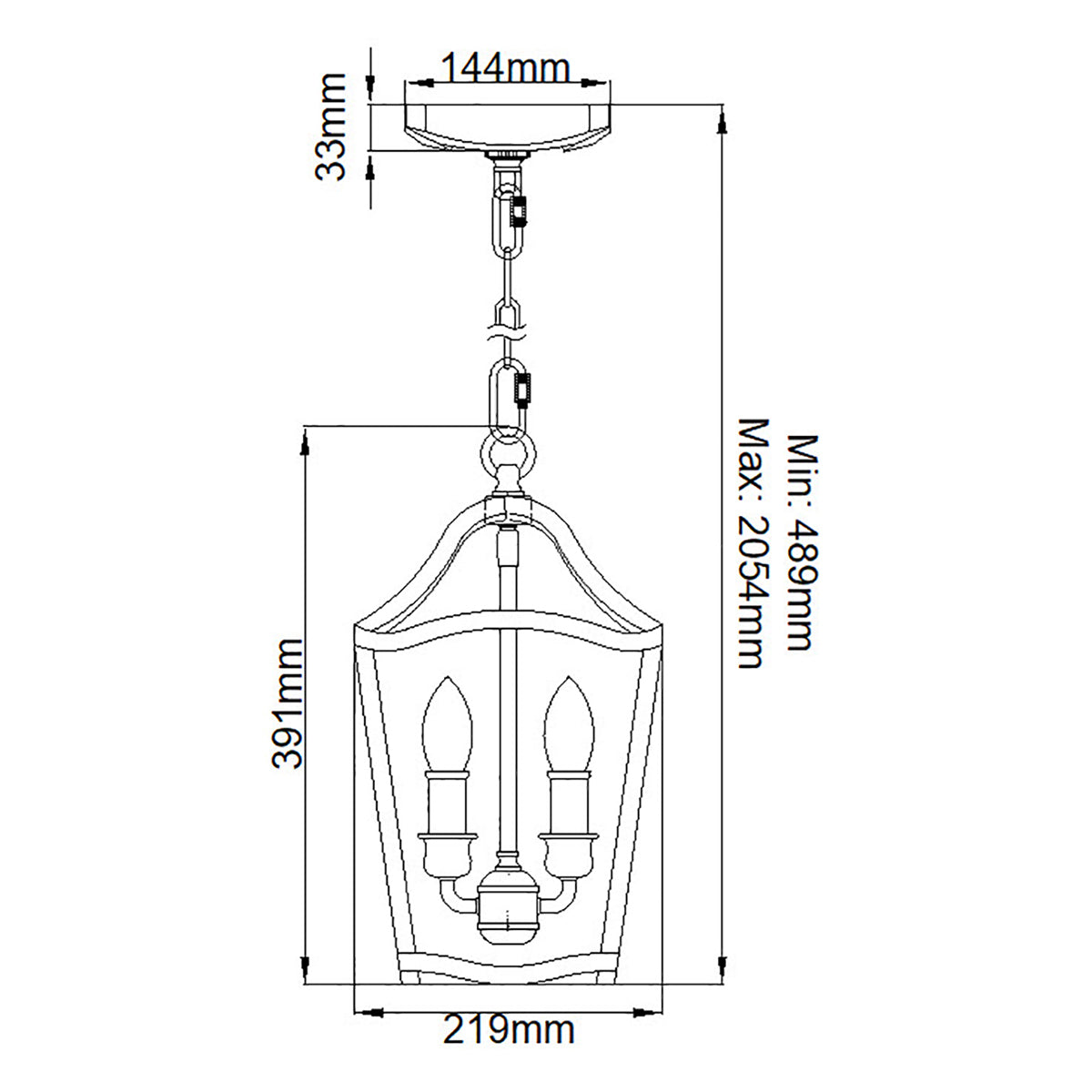 Feiss Yarmouth Pendelleuchte Messing – Massskizze