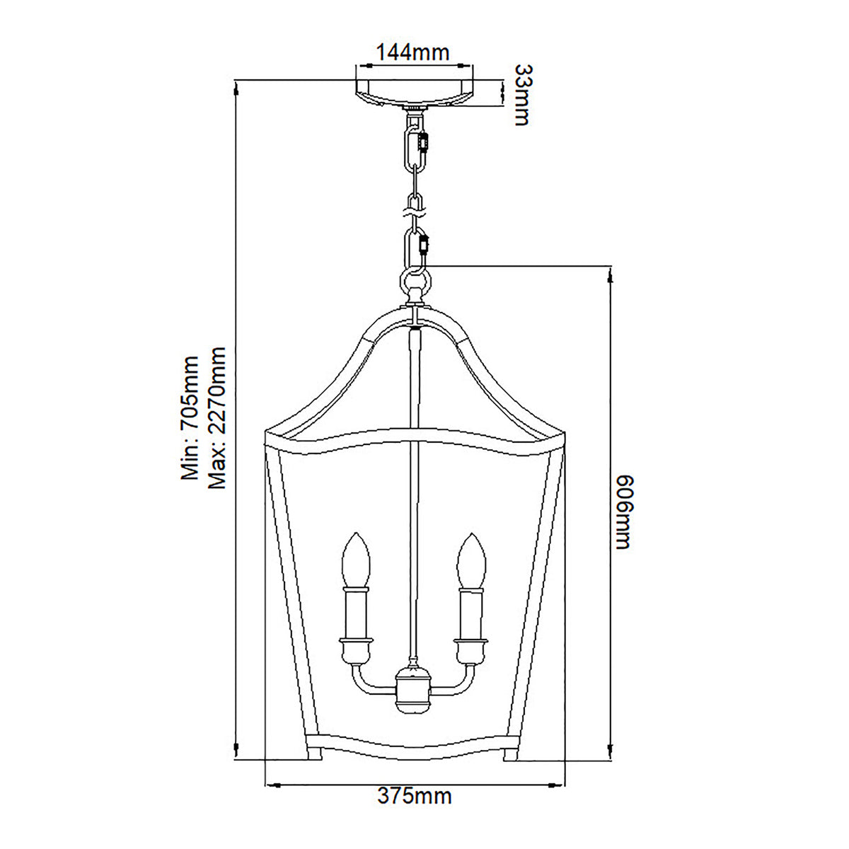 Feiss Yarmouth Pendelleuchte Messing – Massskizze