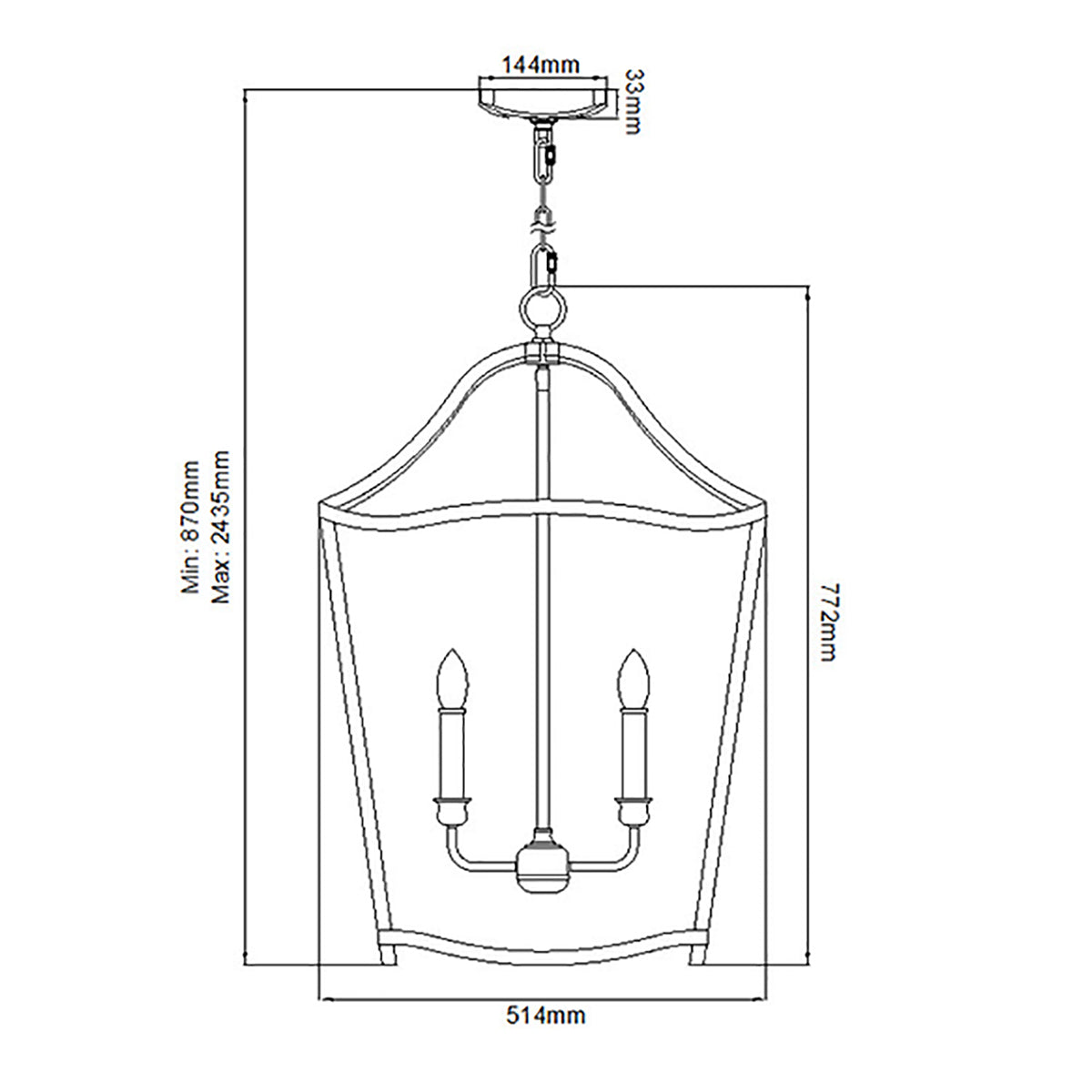 Feiss Yarmouth Pendelleuchte Messing – Massskizze