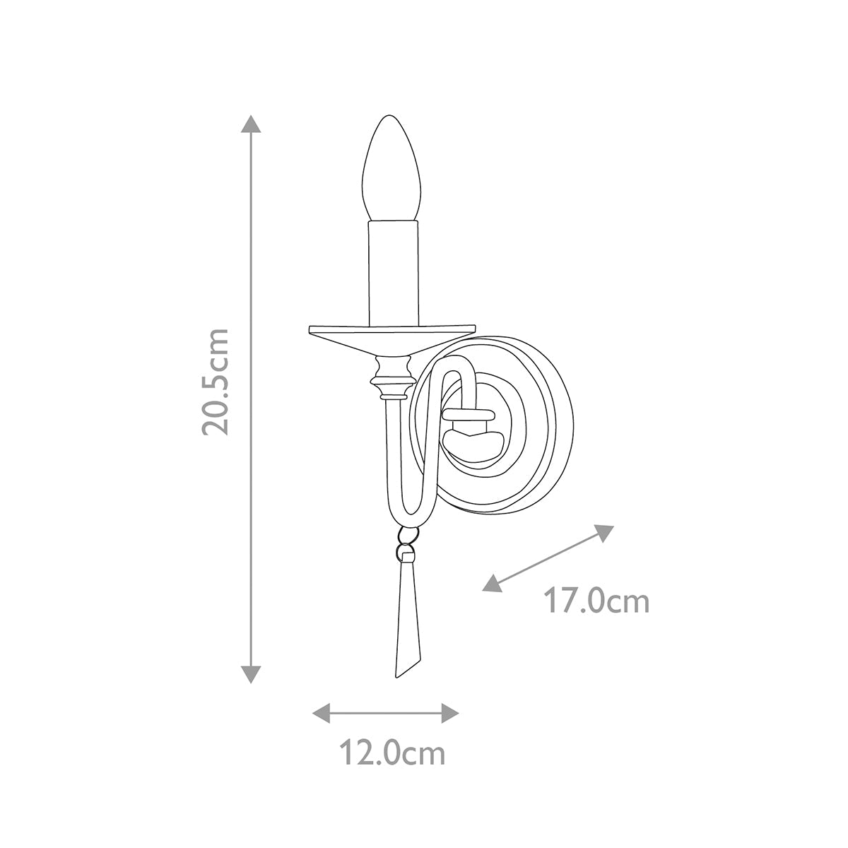 Elstead Finsbury Wandleuchte Nickel – Massskizze