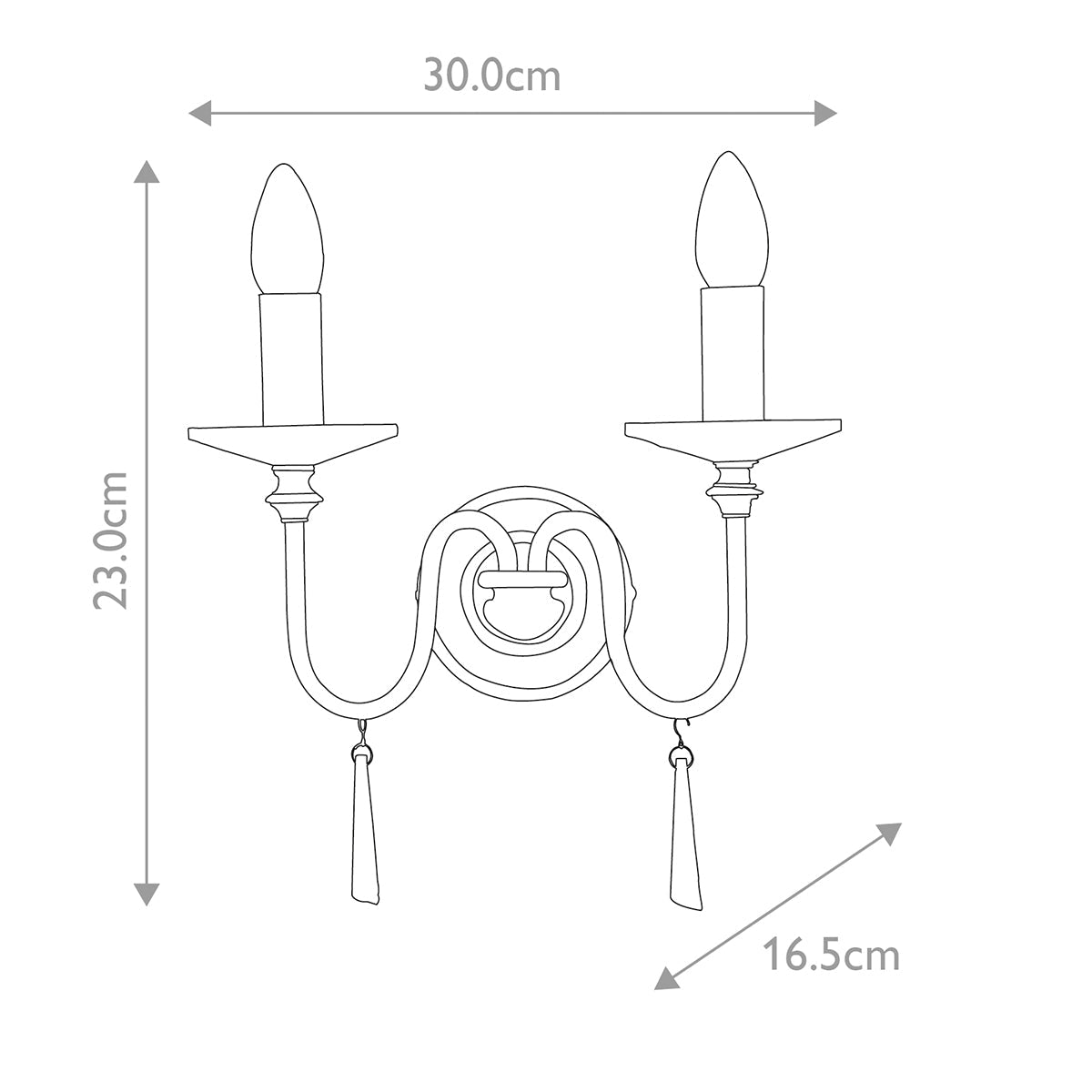 Elstead Finsbury Wandleuchte Nickel – Massskizze